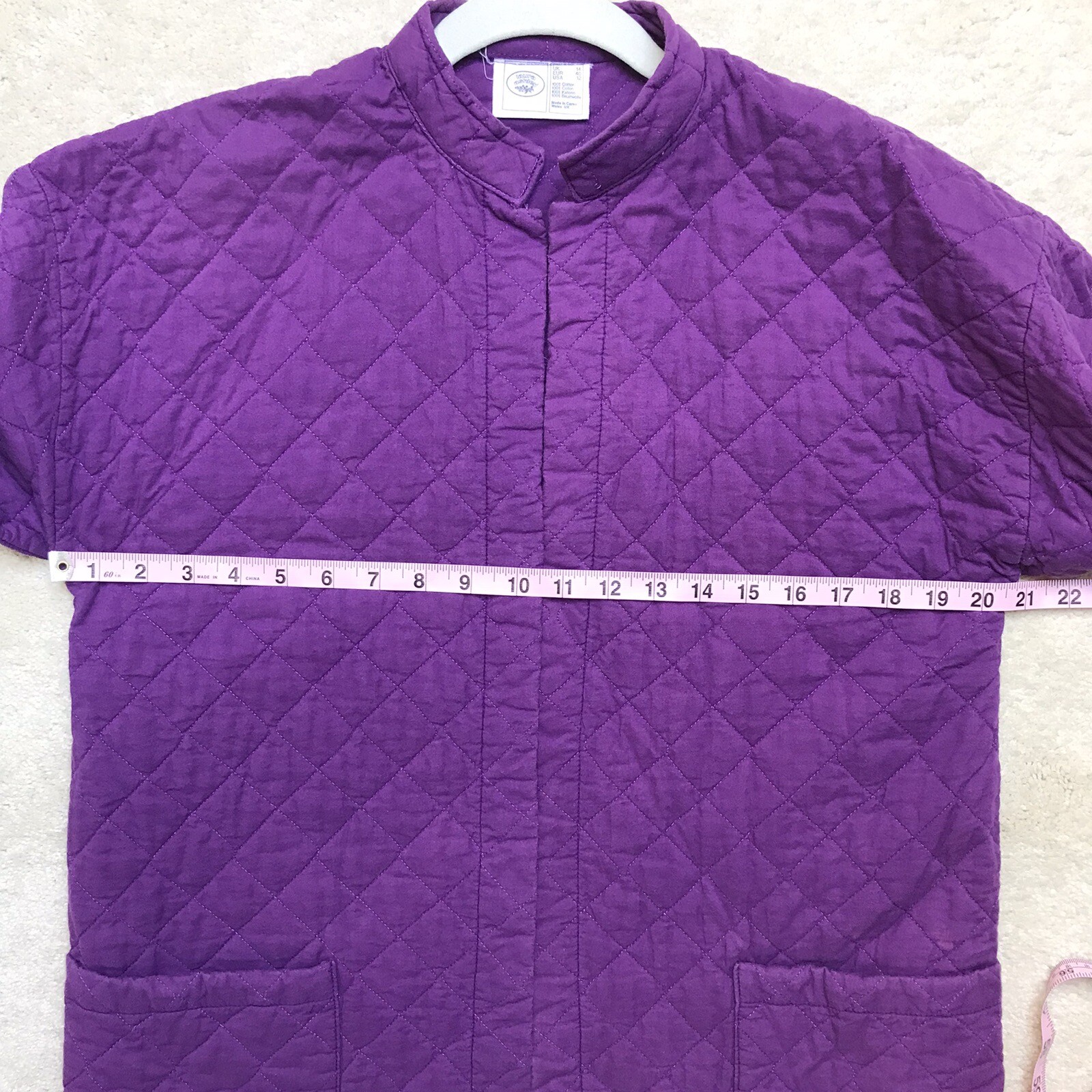 Vintage Laura Ashley Carno Wales Quilted Purple Chore Jacket Coat US 12 UK 14