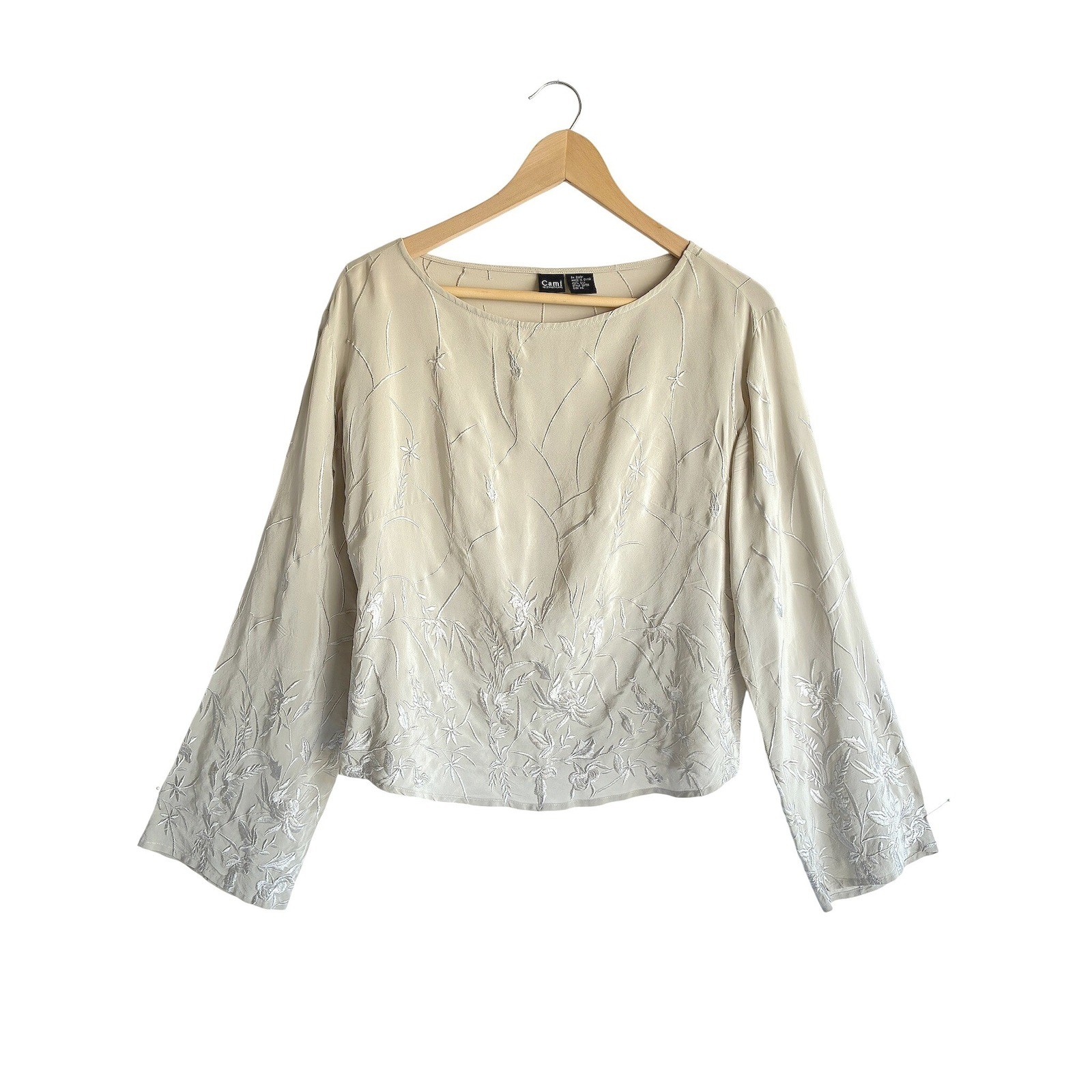 Cami International VTG 100% Silk Embroidered Floral Blouse Cream XS Fairycore