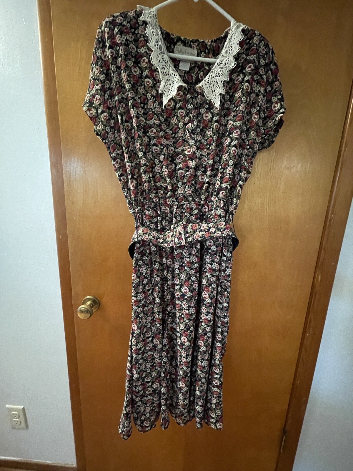 Pellini Petite By Von Bramlett Vintage Belted Dress Rose Pattern Lace Collar 12p