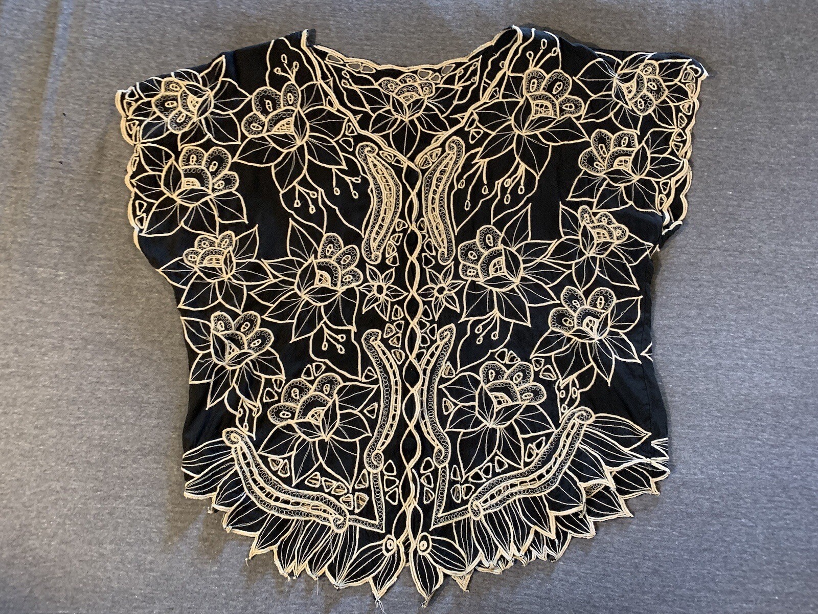 Vintage 70s Cut Work Embroidery Top Edwardian Boho Victorian Revival 1920s Goth