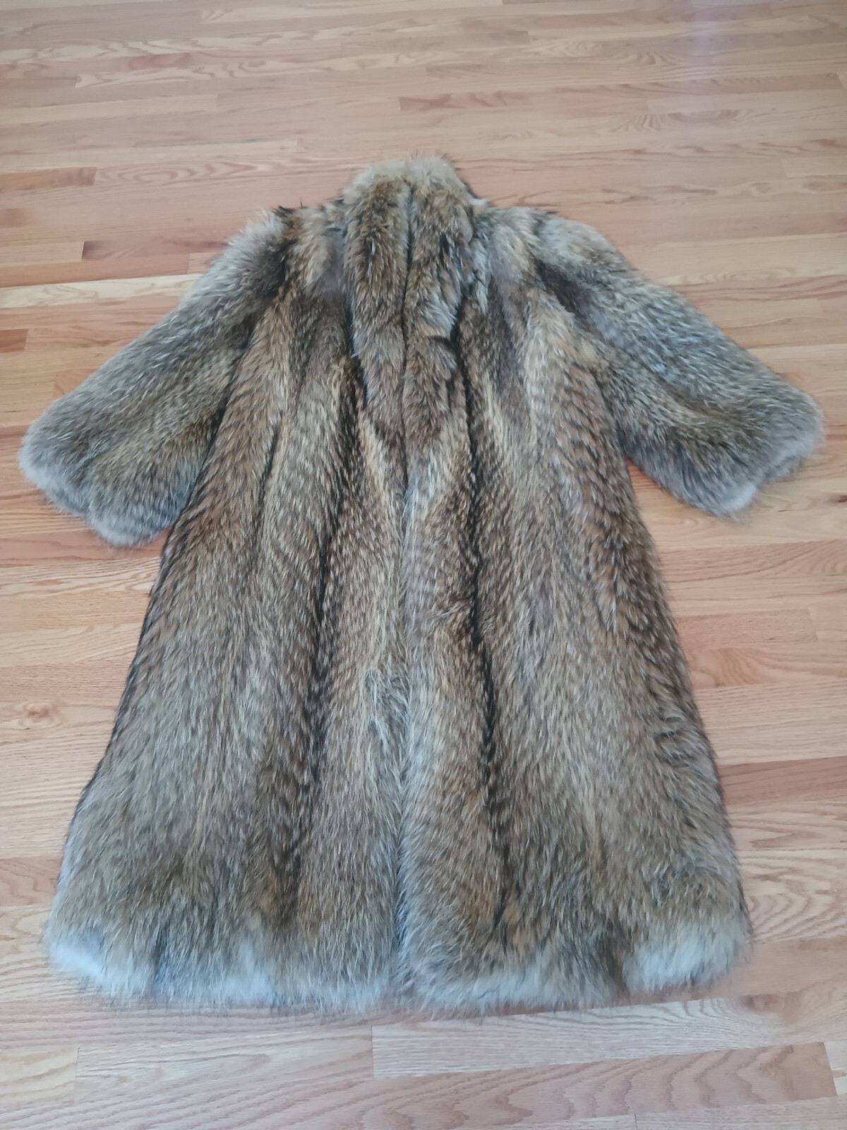ADOLFO Bold Beauty Collared Feathered Finnish Raccoon Fur Coat Full Length Plus