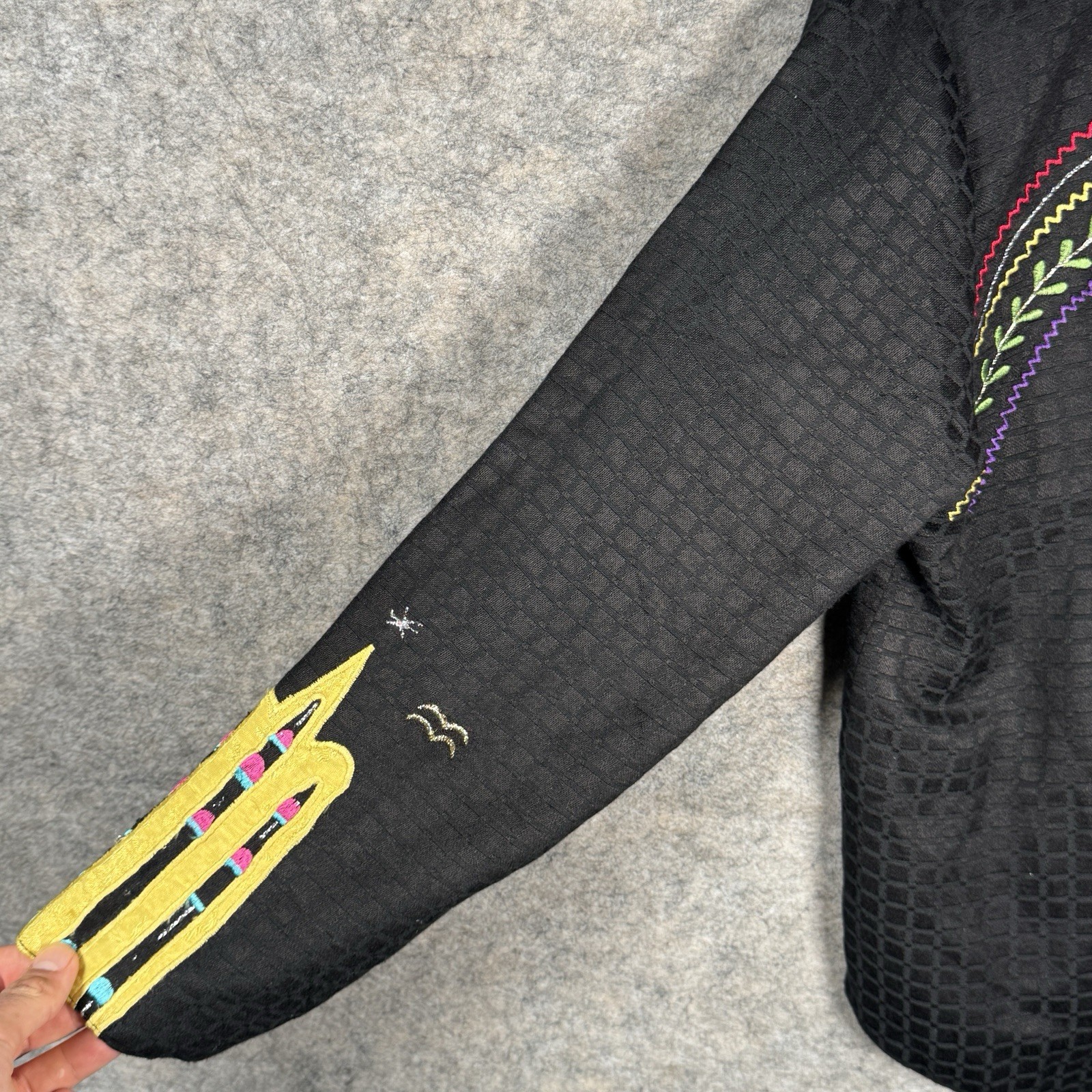 Vintage Womens Midnight Velvet Black Colorful Embroidered Jacket Size S 19×24