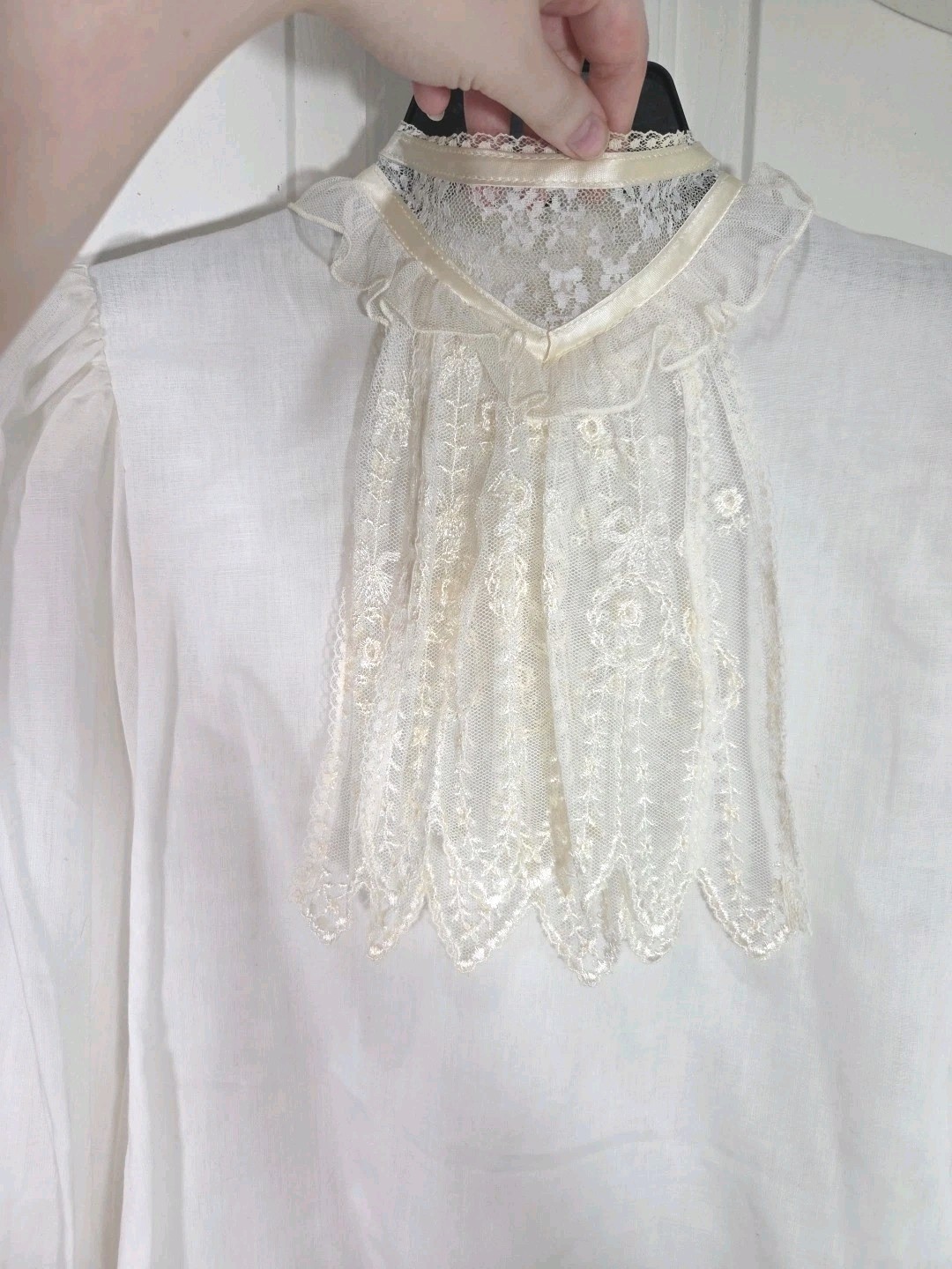 Vtg 70s Gunne Sax Gold Tag Prairie Jabot Collared Edwardian Victorian Blouse – M