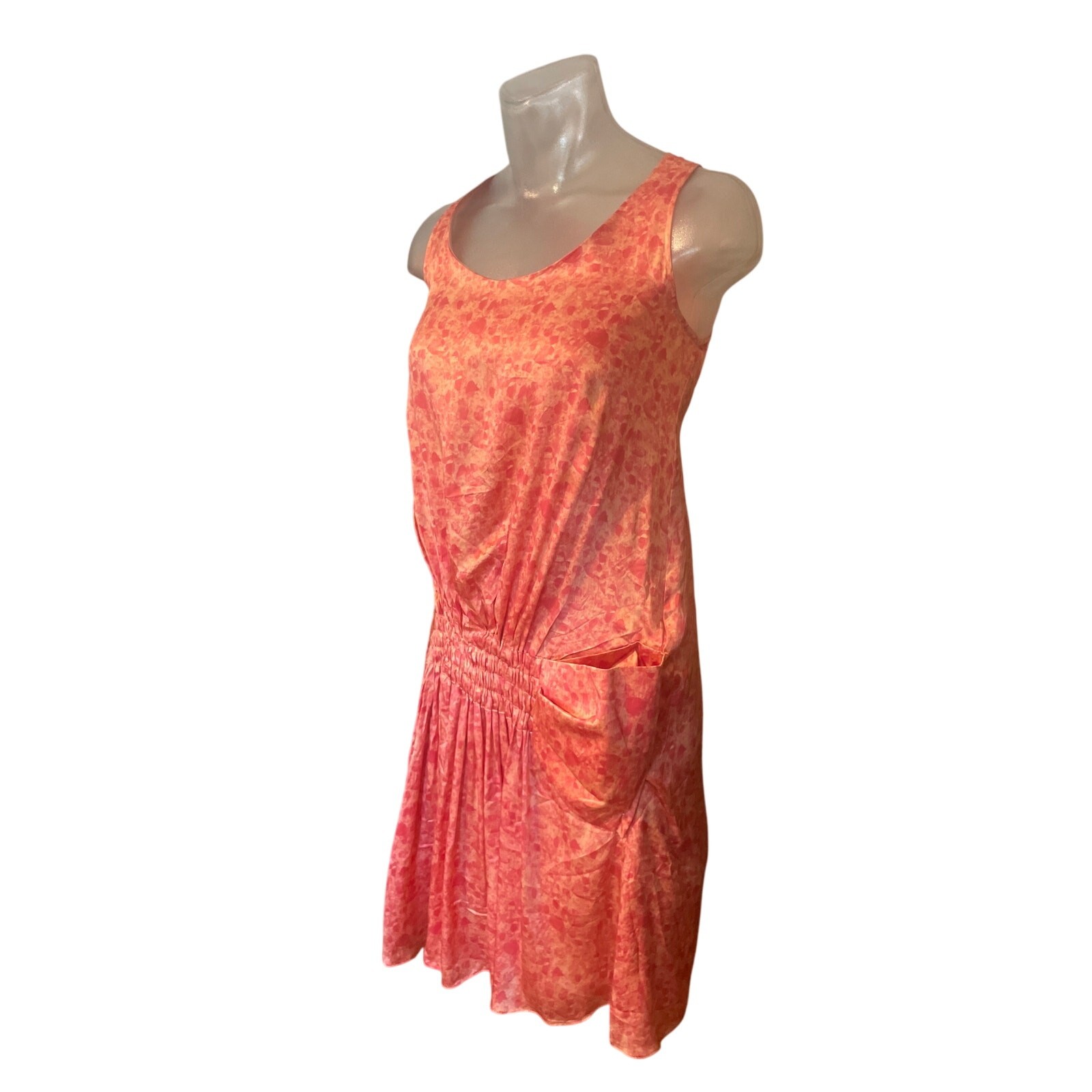 Vintage RUE Du MAIL Pink Satin Printed Drop Waist Dress FEMININE Silk Size 38 S