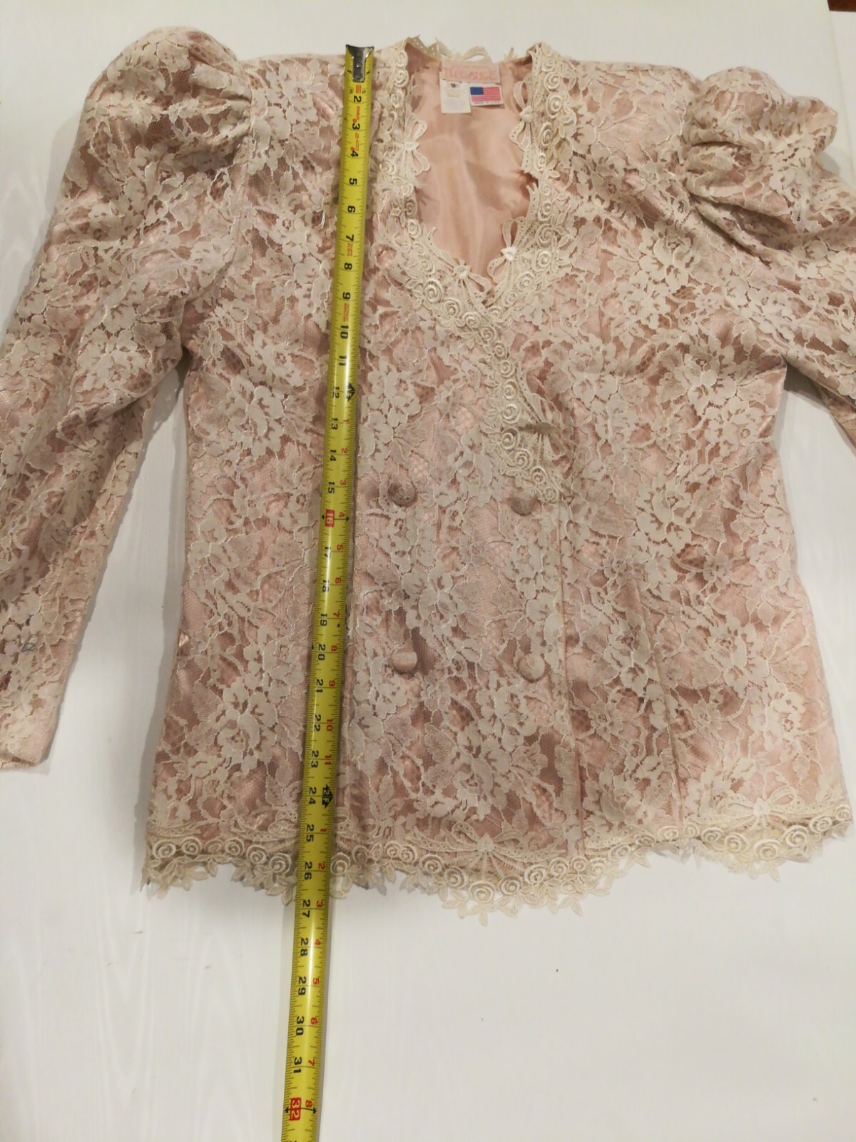 Vintage Susan Lane’s Country Elegance Victorian Lace Sz L Double Breasted Blazer