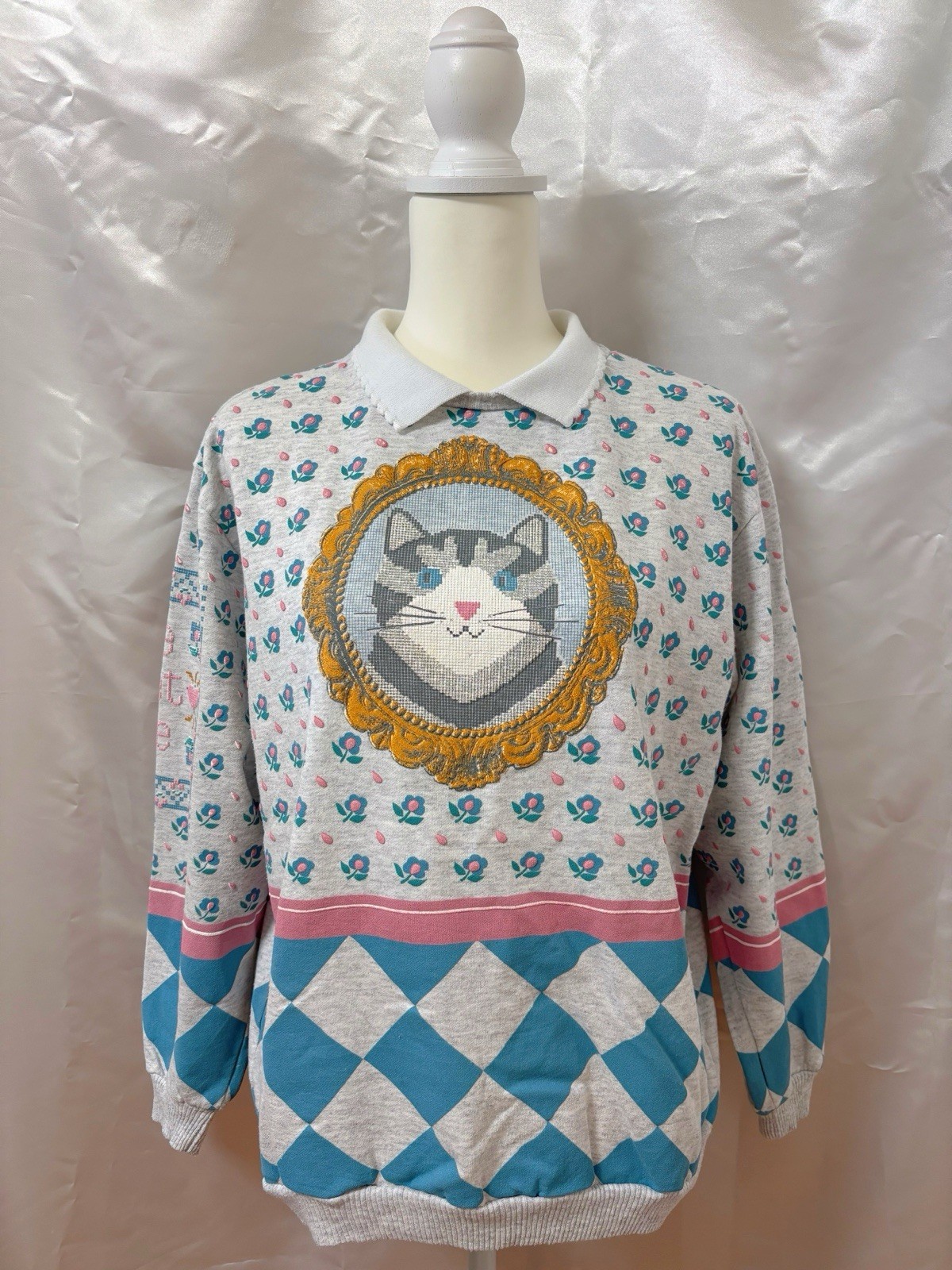 Vintage 80s SPUMONI Cat kitten Kitty Graphic Puff print Sweatshirt Cottagecore
