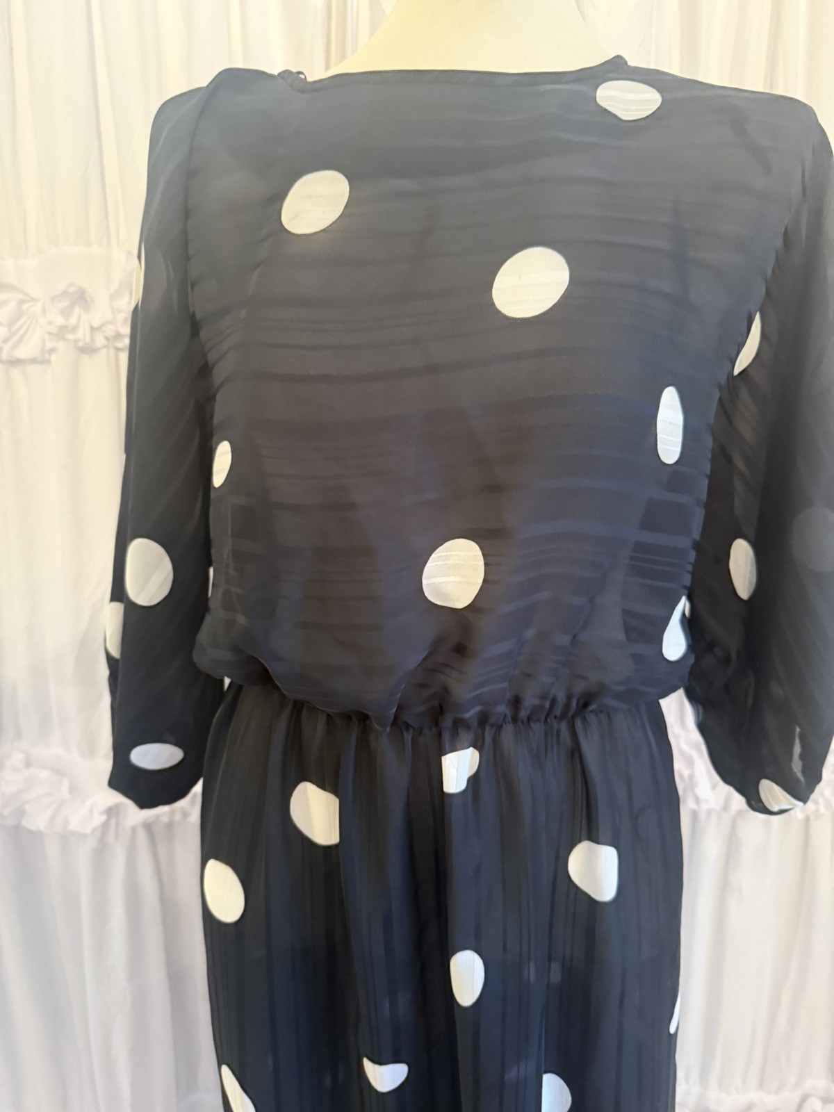 Vintage 80’s Claudia Cooper Dress Medium Polka Dots Black & White