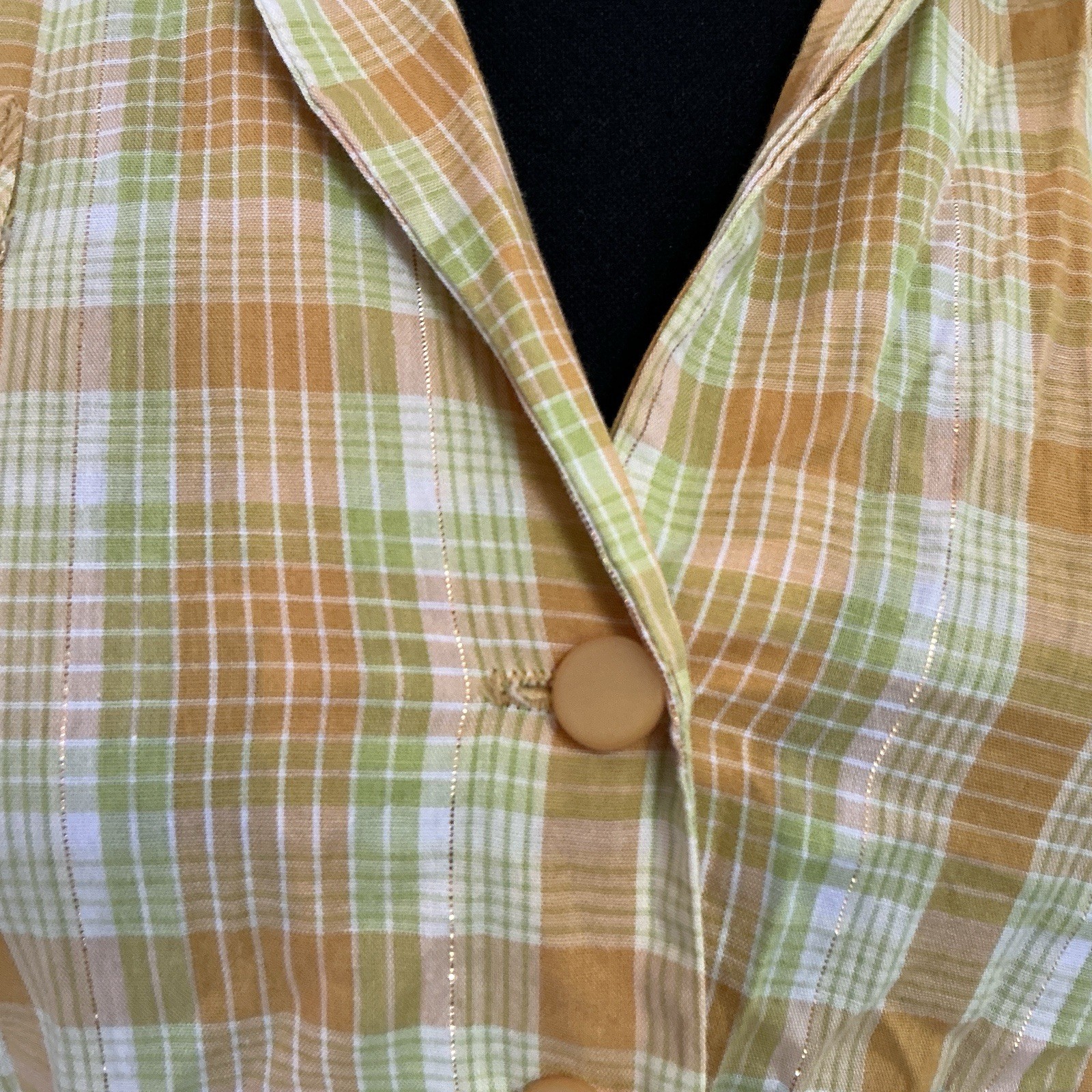 60s 70s VINTAGE Yellow Plaid Shirtwaist Midi Dress Button Front Size M #4901