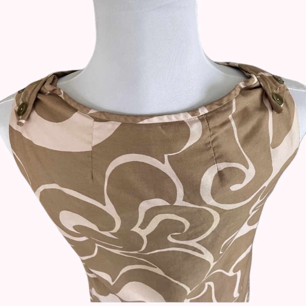 VTG MCM Hawaiian Edna Oliver Pink Tan Floral Sleeveles 60s Mini Dress Size S