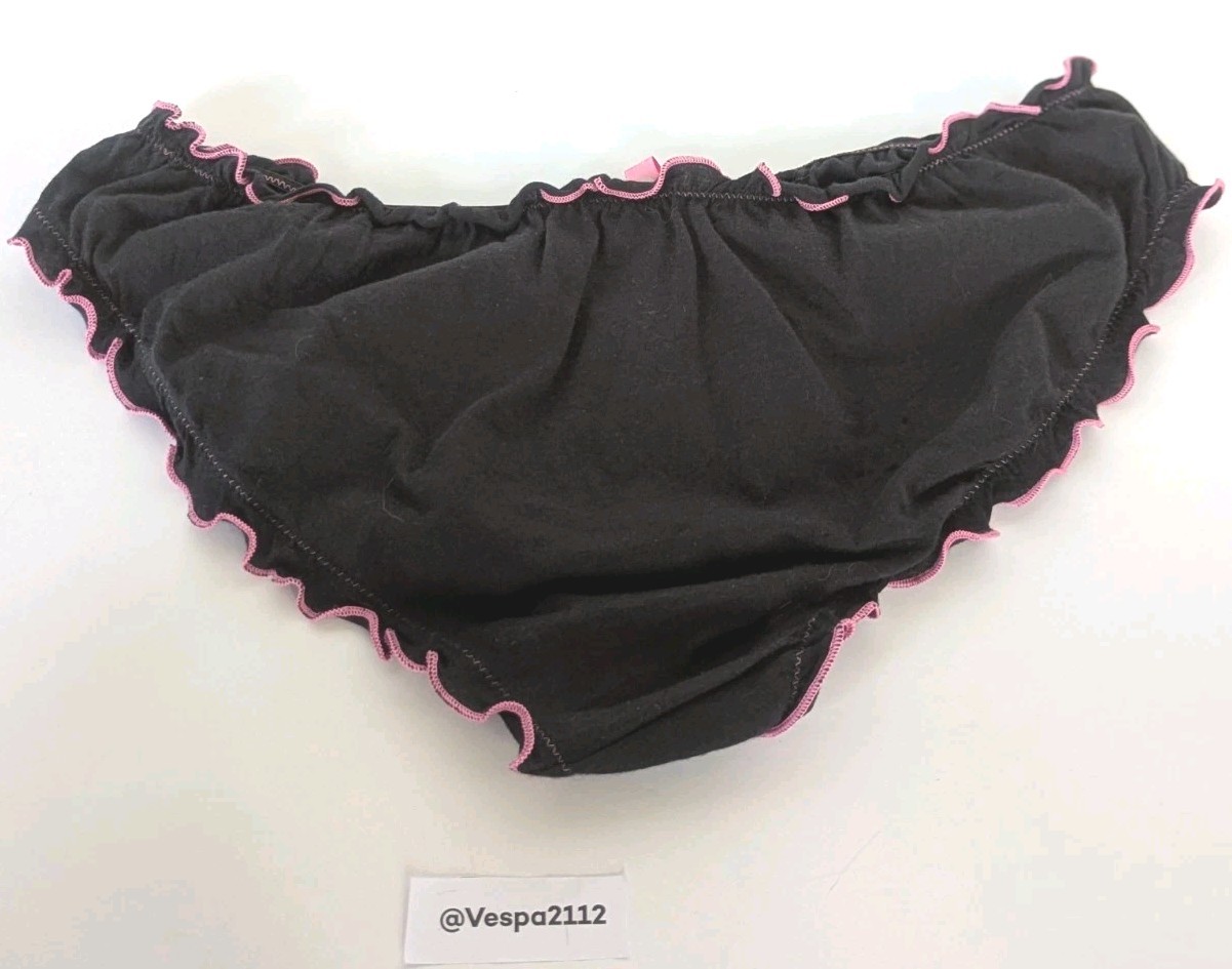 Vintage Victoria Secret Love Pink Hipster Panty Black Extra Low Rise Dog NWT