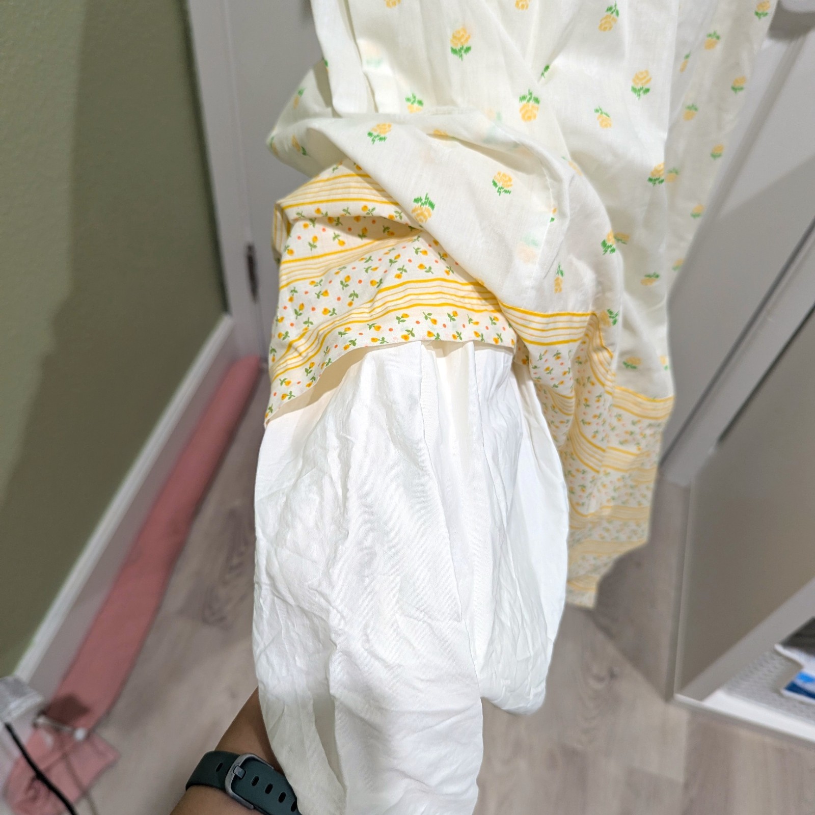 Vintage 70s White and Yellow Floral Prairie Maxi Dress