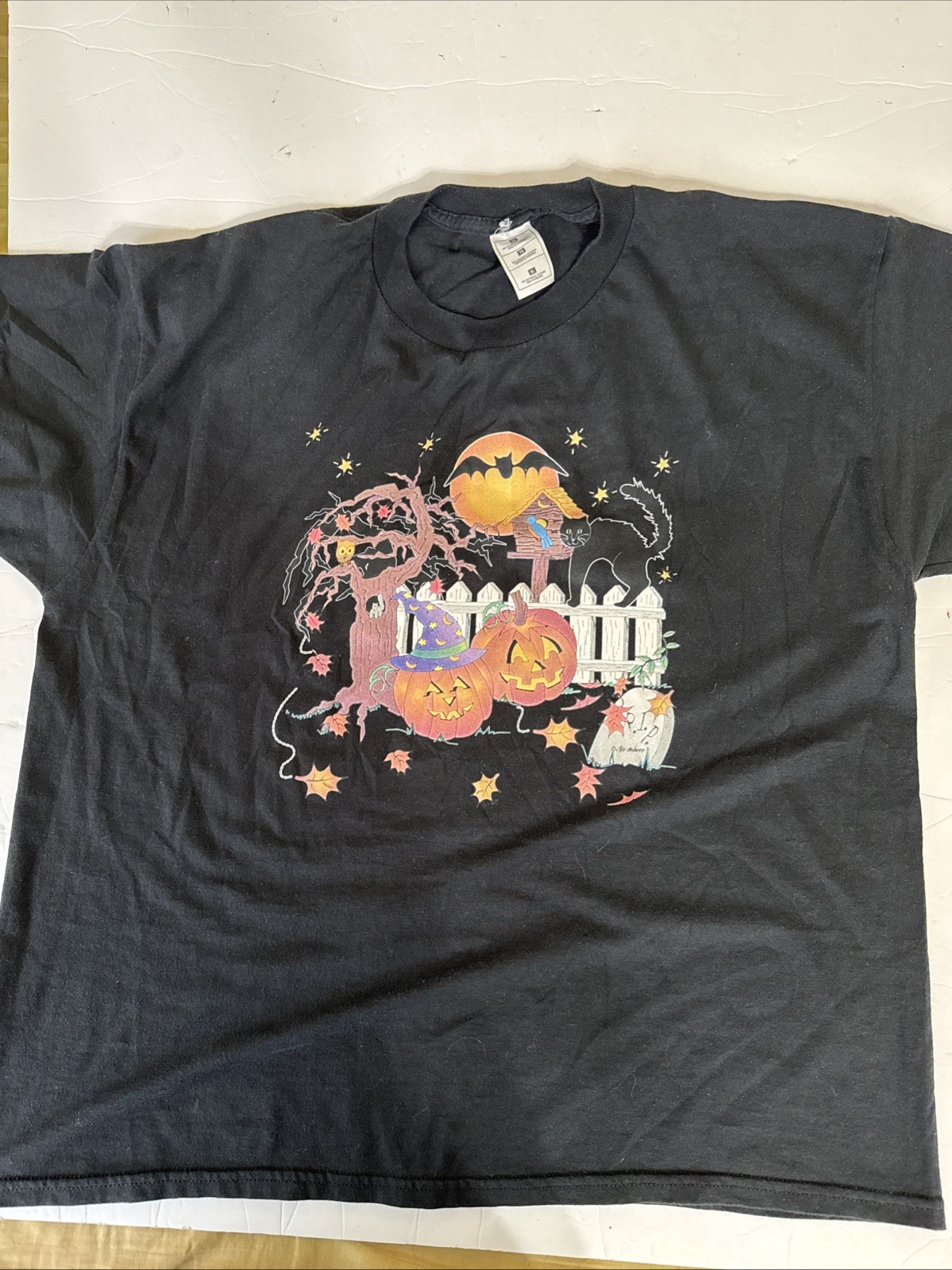 Vintage Halloween T-Shirt Pumpkin Black Cat Bat Jack-o’-lantern XL