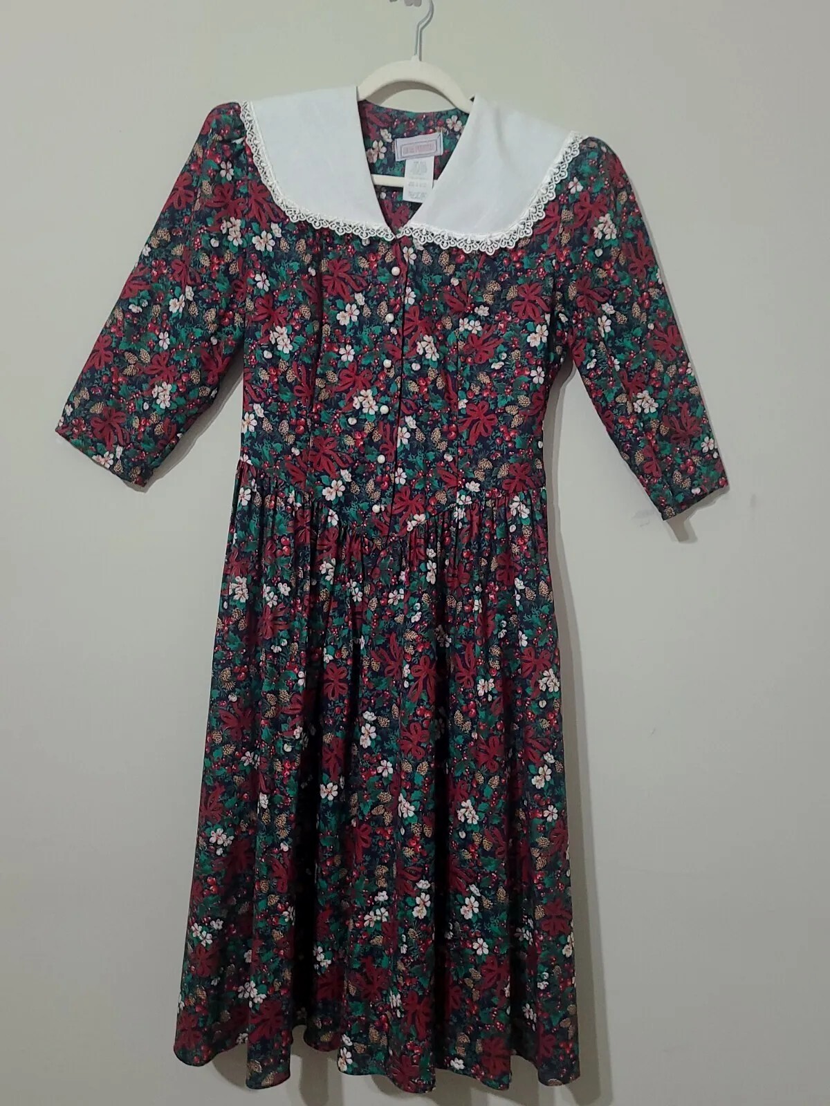 Women’s Size 10 Vintage Lisa Petites Holiday Vibe With White Lace Collar Dress