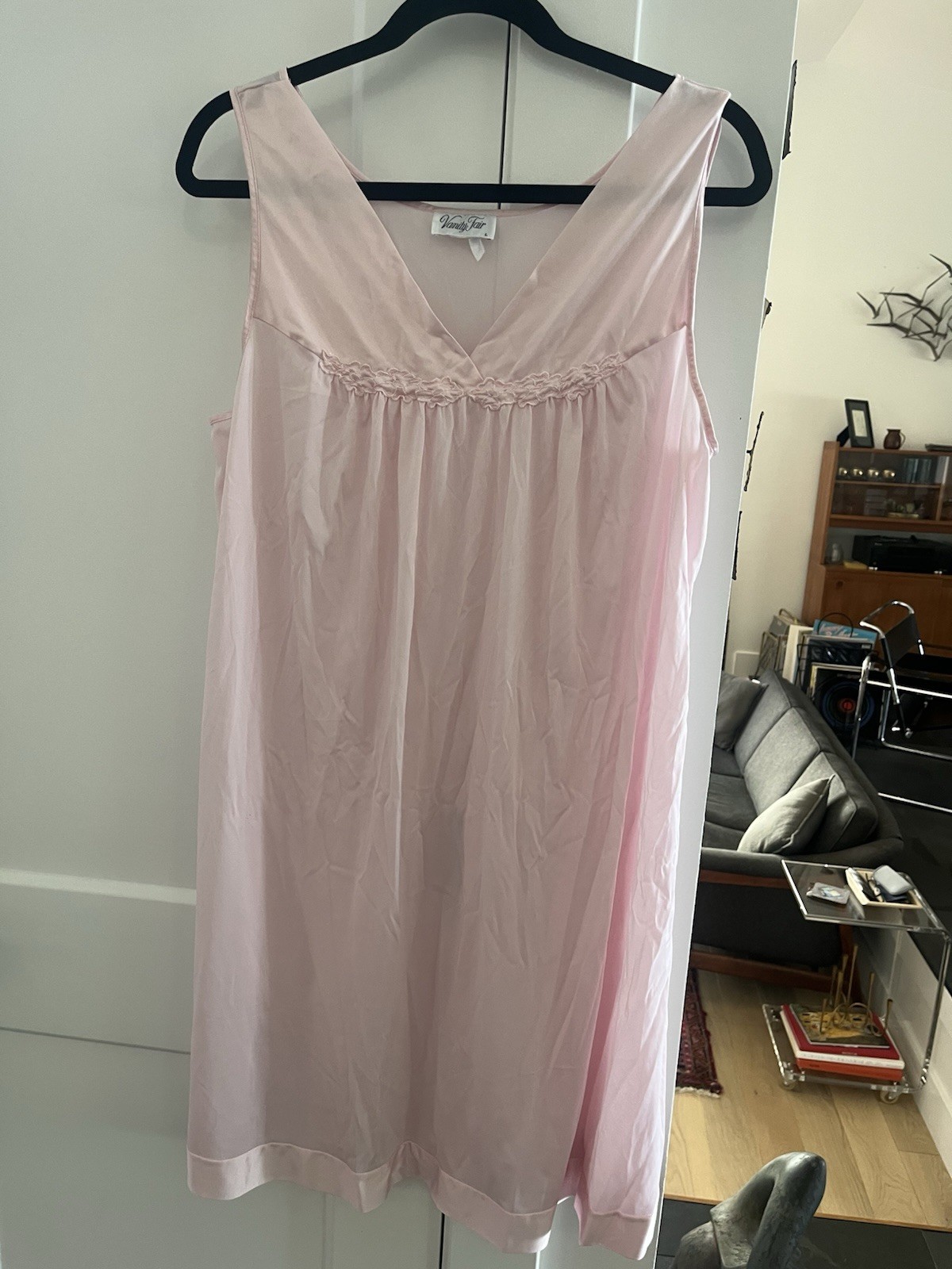 Vintage Vanity Fair Long Nightgown Pink VNeck L Feminine Pretty Hollywood Glam
