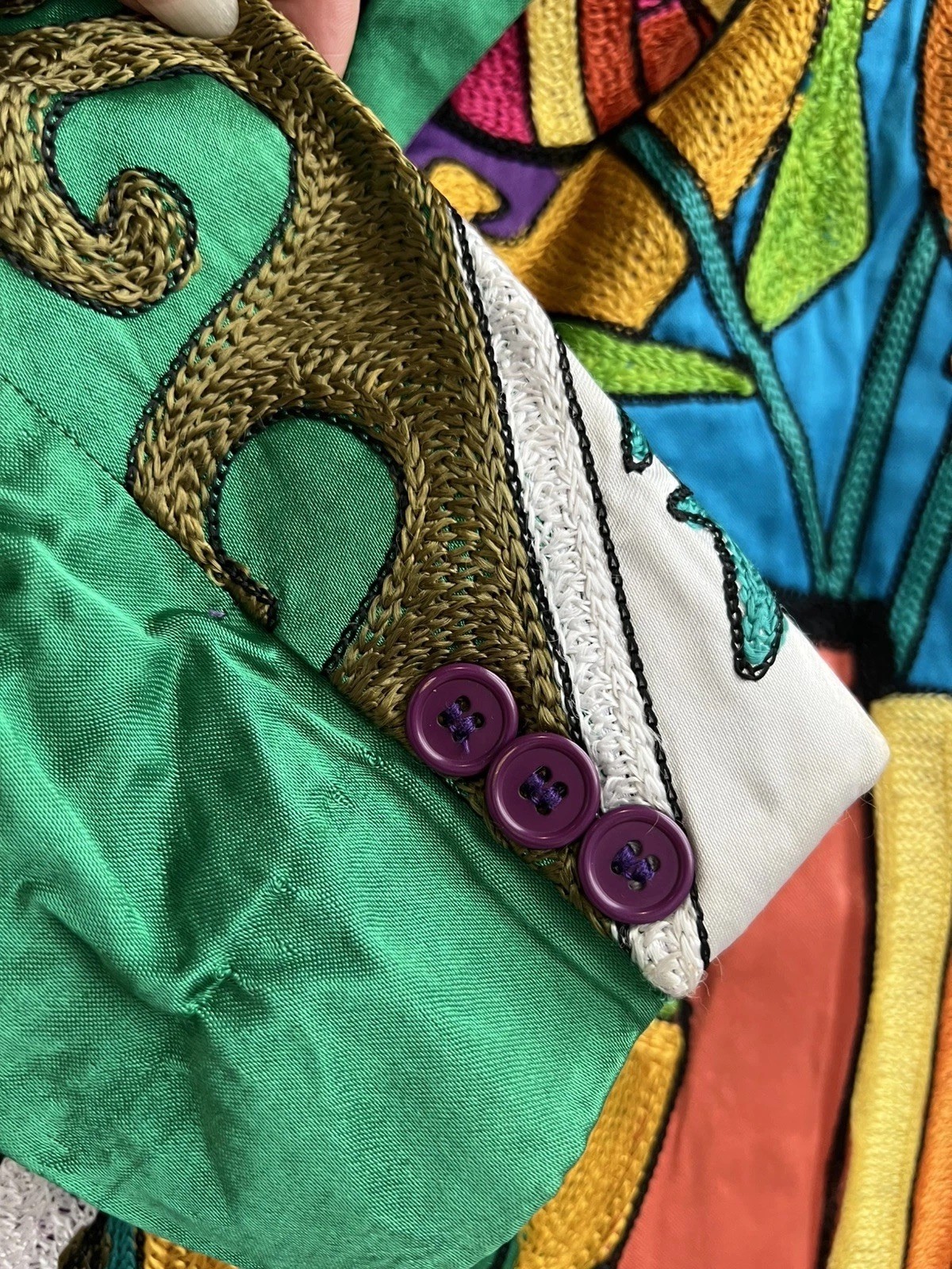 Vintage 80 Sandy Starkman Wearable Art Jacket Picasso Cubist Embroidered S Rayon