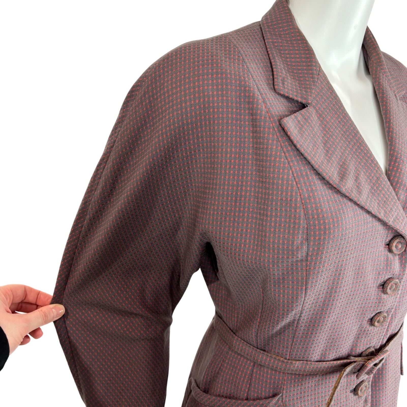 Vintage 40s Pink Suit Women’s Small Gray Checkered Fitted Jacket Skirt Set