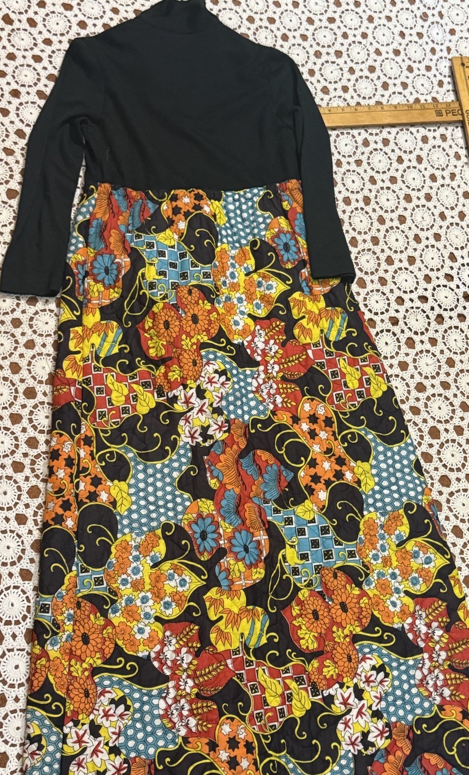 Vintage 60s 70s long sleeve hostess maxi dress Floral Go Go Hippie Boho As Is