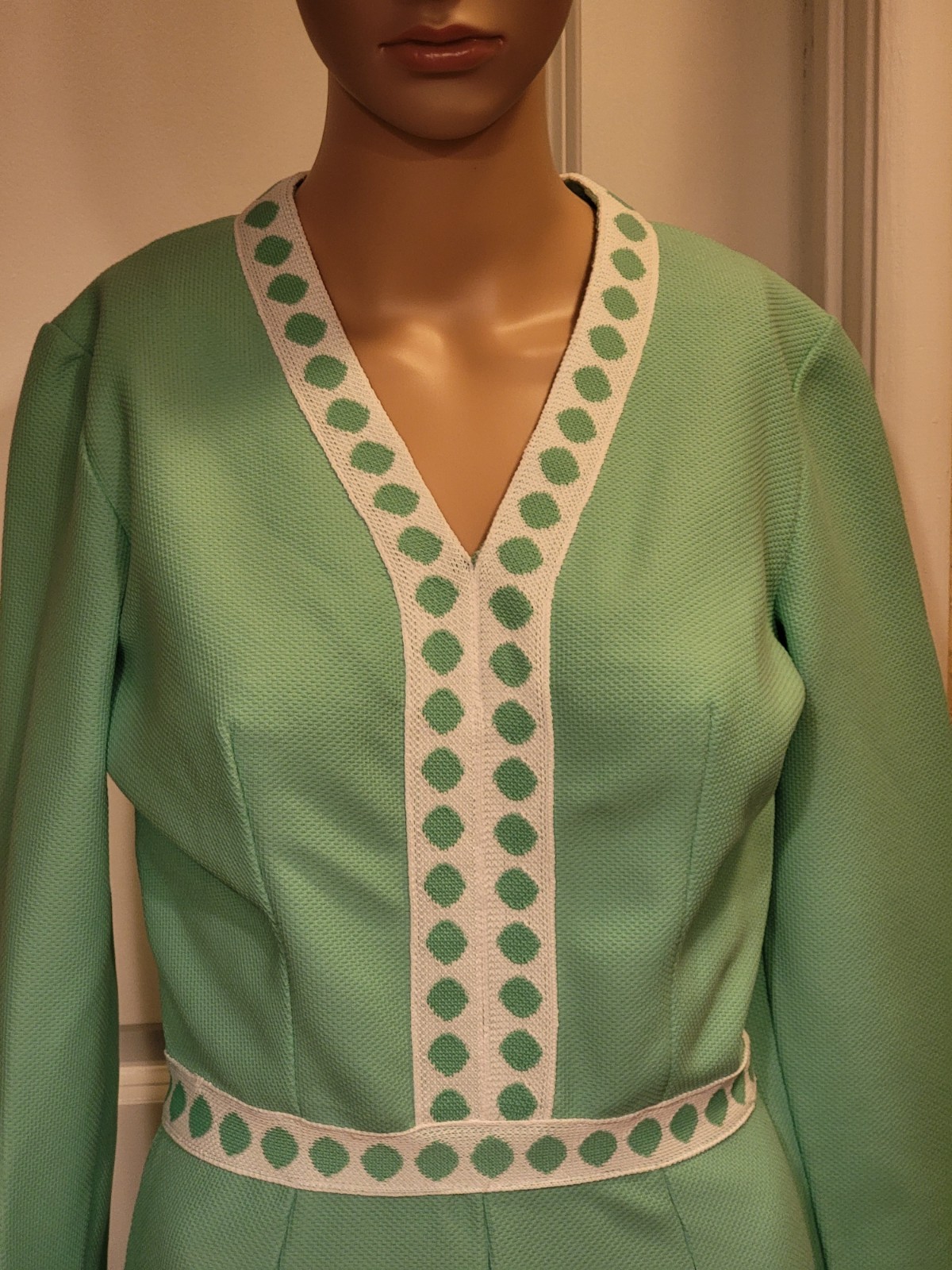 VTG 70s Shady Lane Jonathan Logan Green Mod Knit Maxi Dress