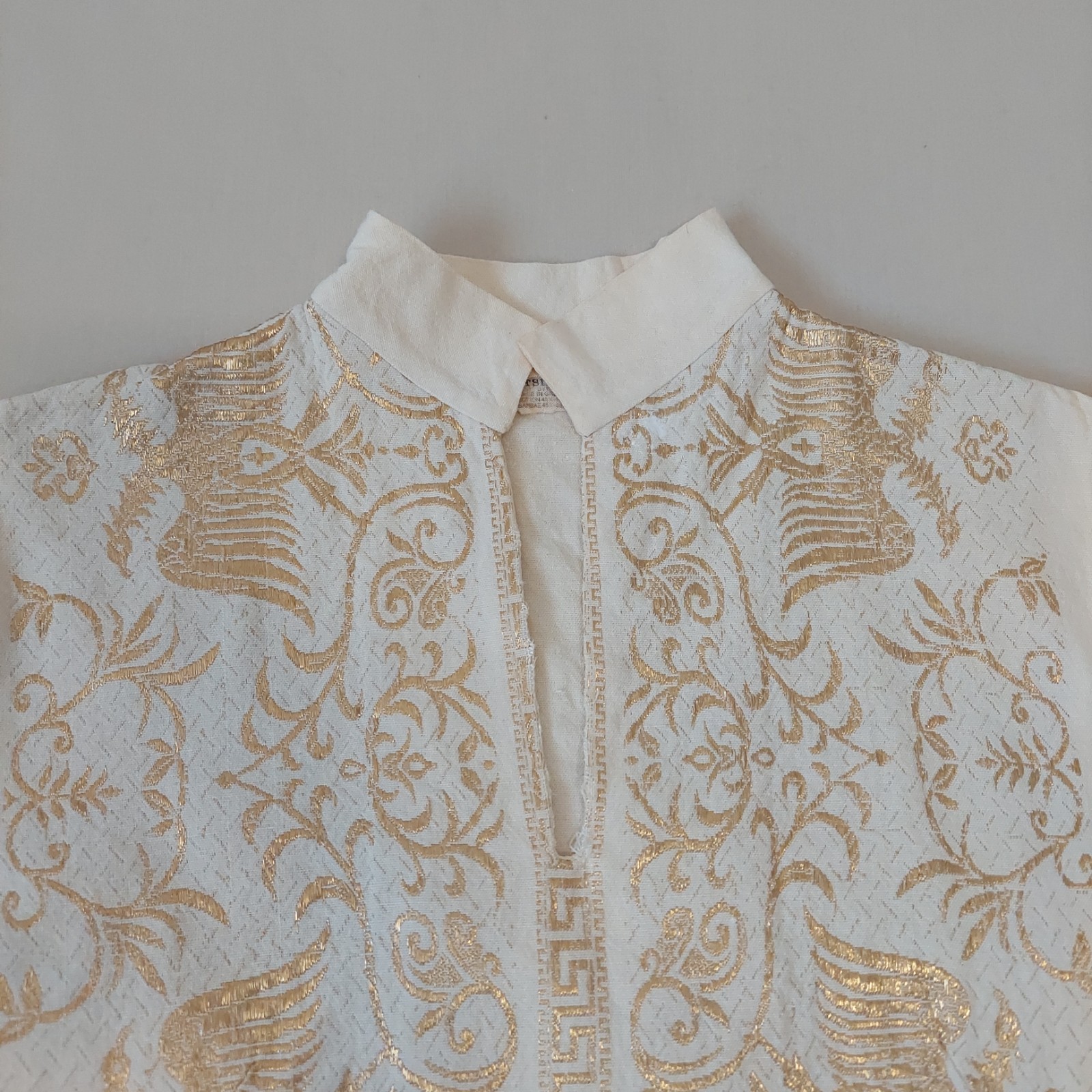 Vtg El Greco Tsitsibacos Bros Greece Caftan Dress Ivory Gold Byzantine Eagle SM