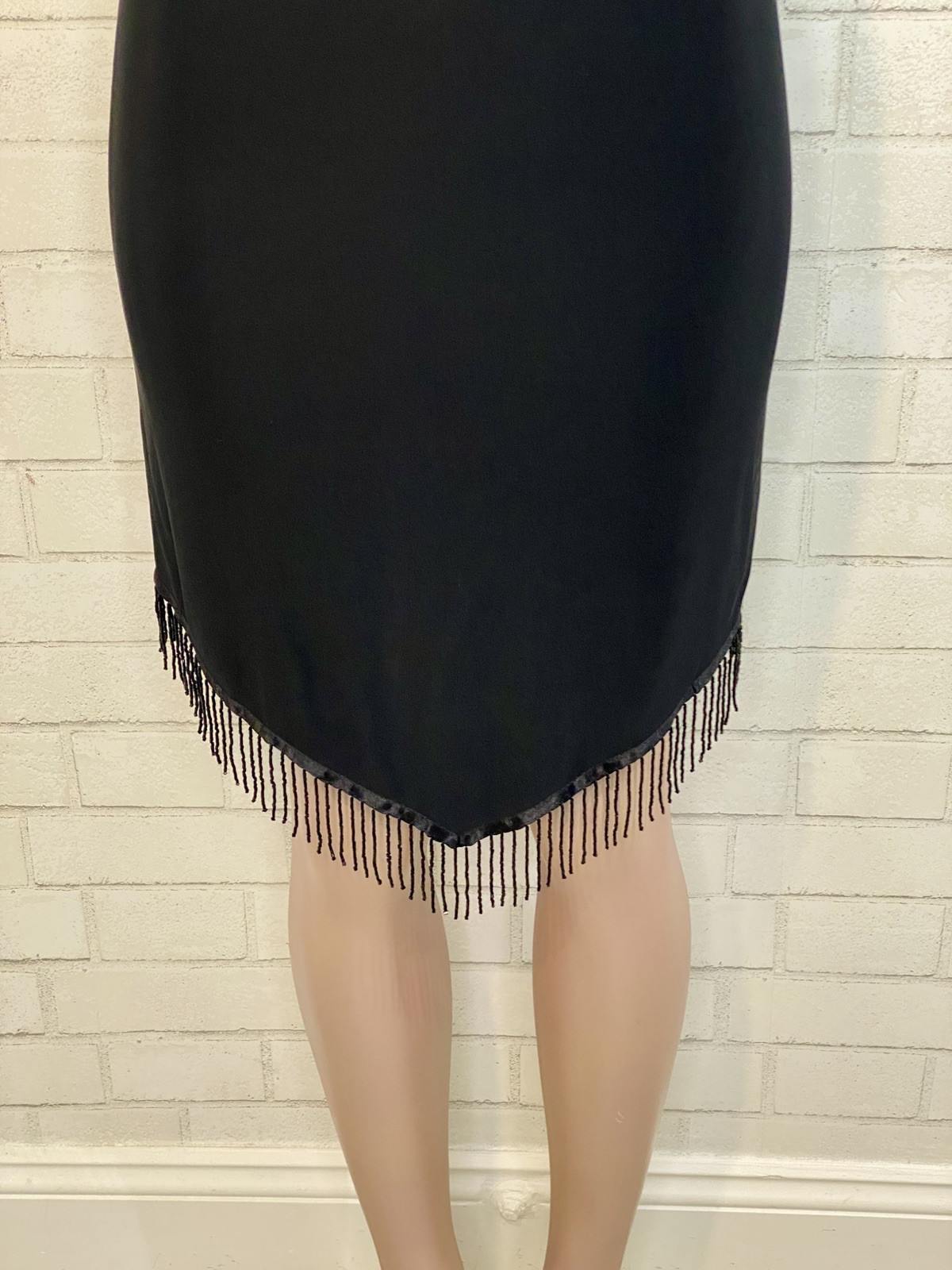 VTG 90’s Y2K Black Bead Fringe Asymmetrical Party Wedding Prom Dress Whimsigoth