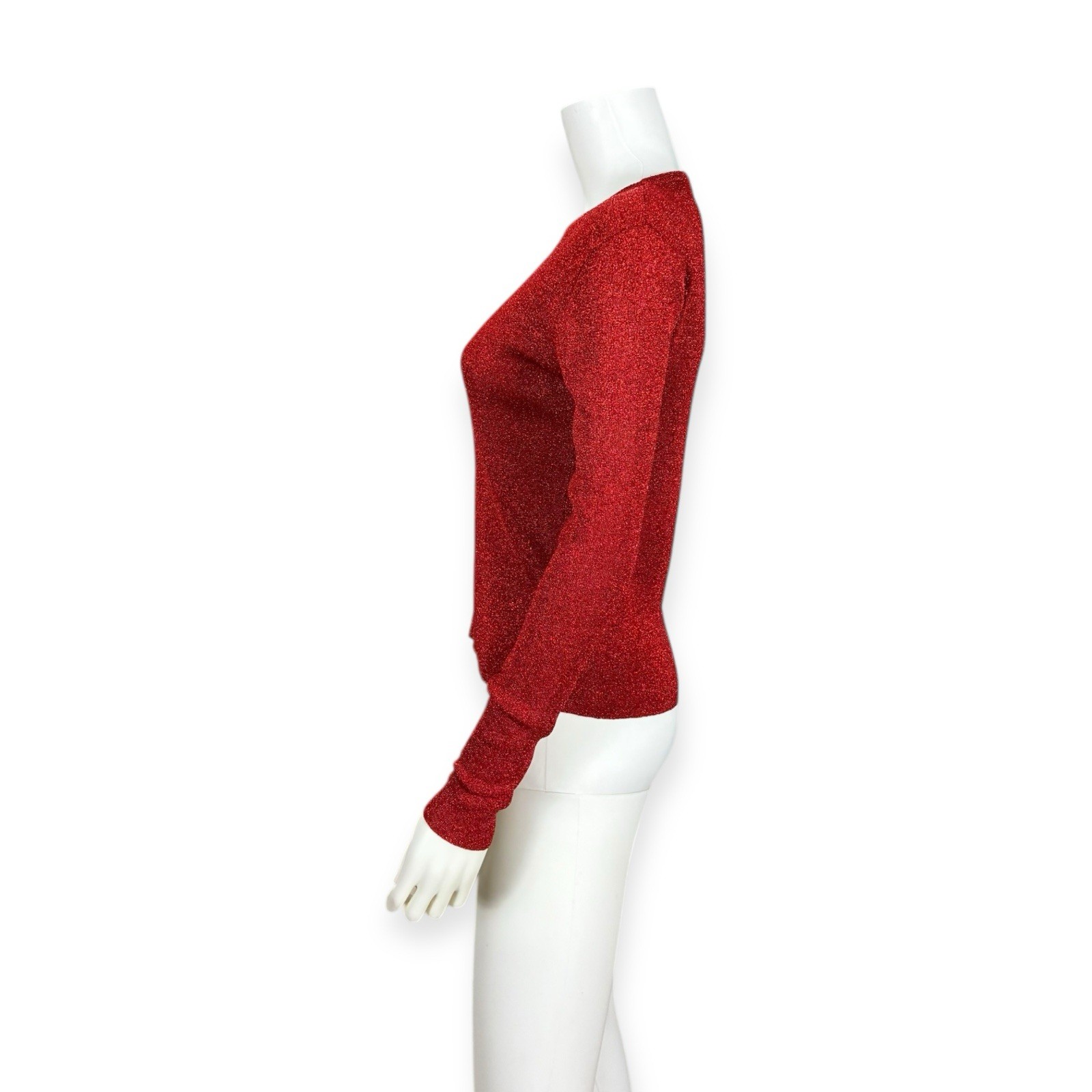 Paul Harris Women’s Vintage Red Metallic Stretchy Long Sleeve Top Holiday L