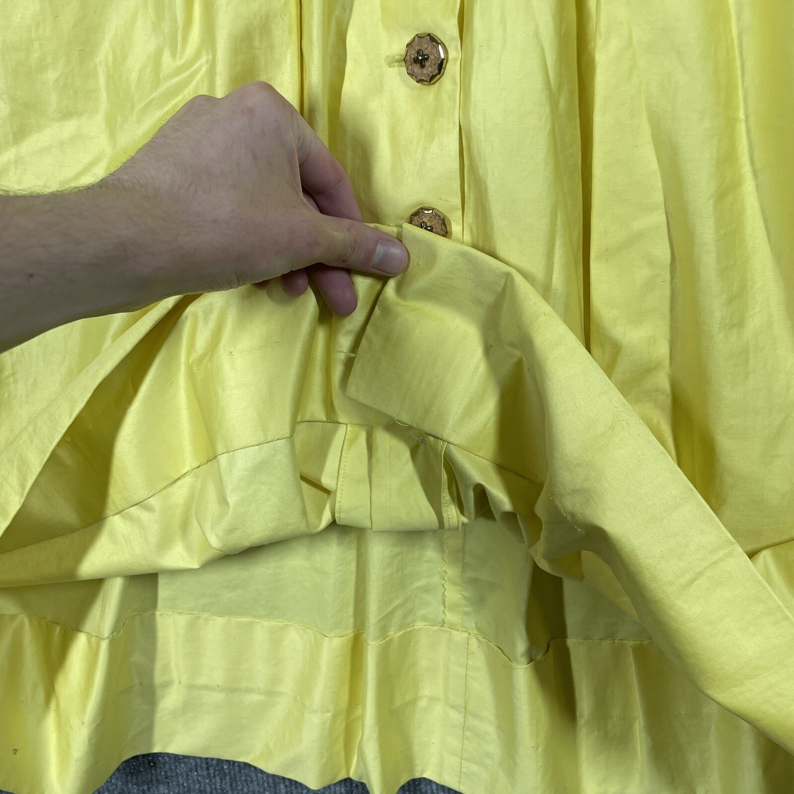 VINTAGE 50s Town & Country Club Dress Small Polished Cotton Day Tea Swing Yellow
