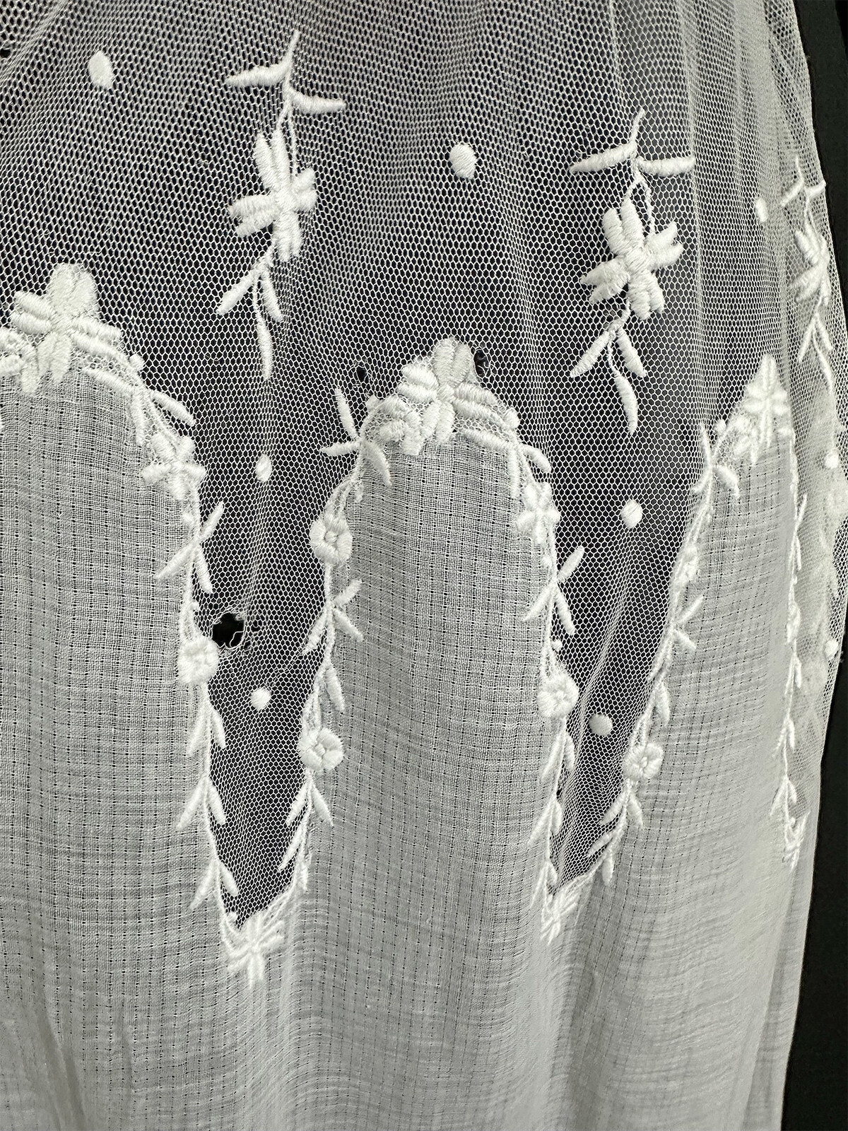 Edwardian Sheer White Net Cotton Batiste Embroidered Pink Ribbon Tea Dress VTG