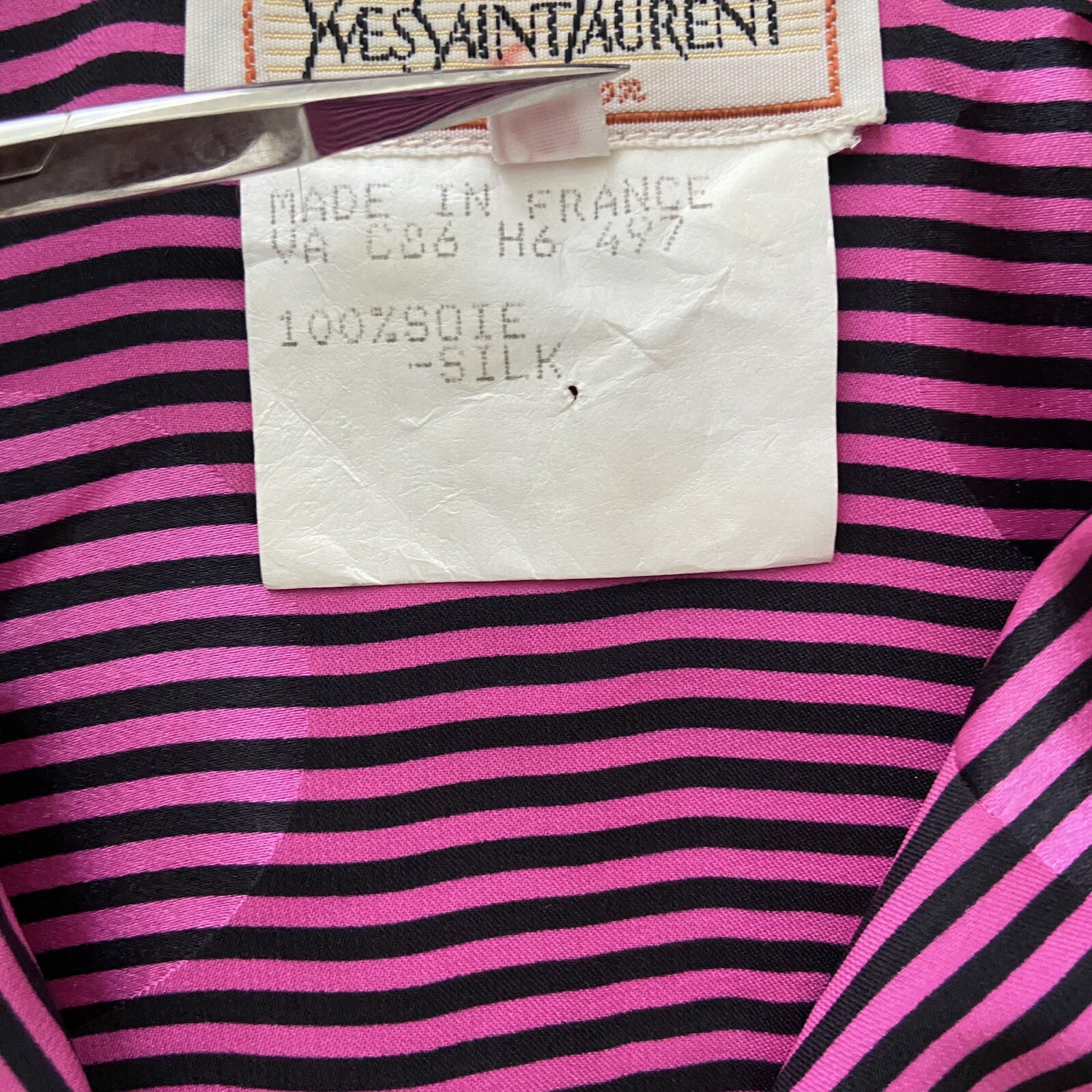 Vintage Yves Saint Laurent Womens Silk Blouse 70s 80s Size 42 YSL Pink Dots