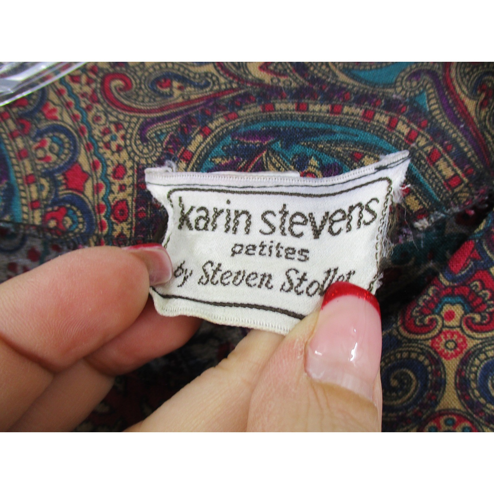 Vintage Karin Stevens Short Set Womens Small Cropped Paisley Boho Button Pleated