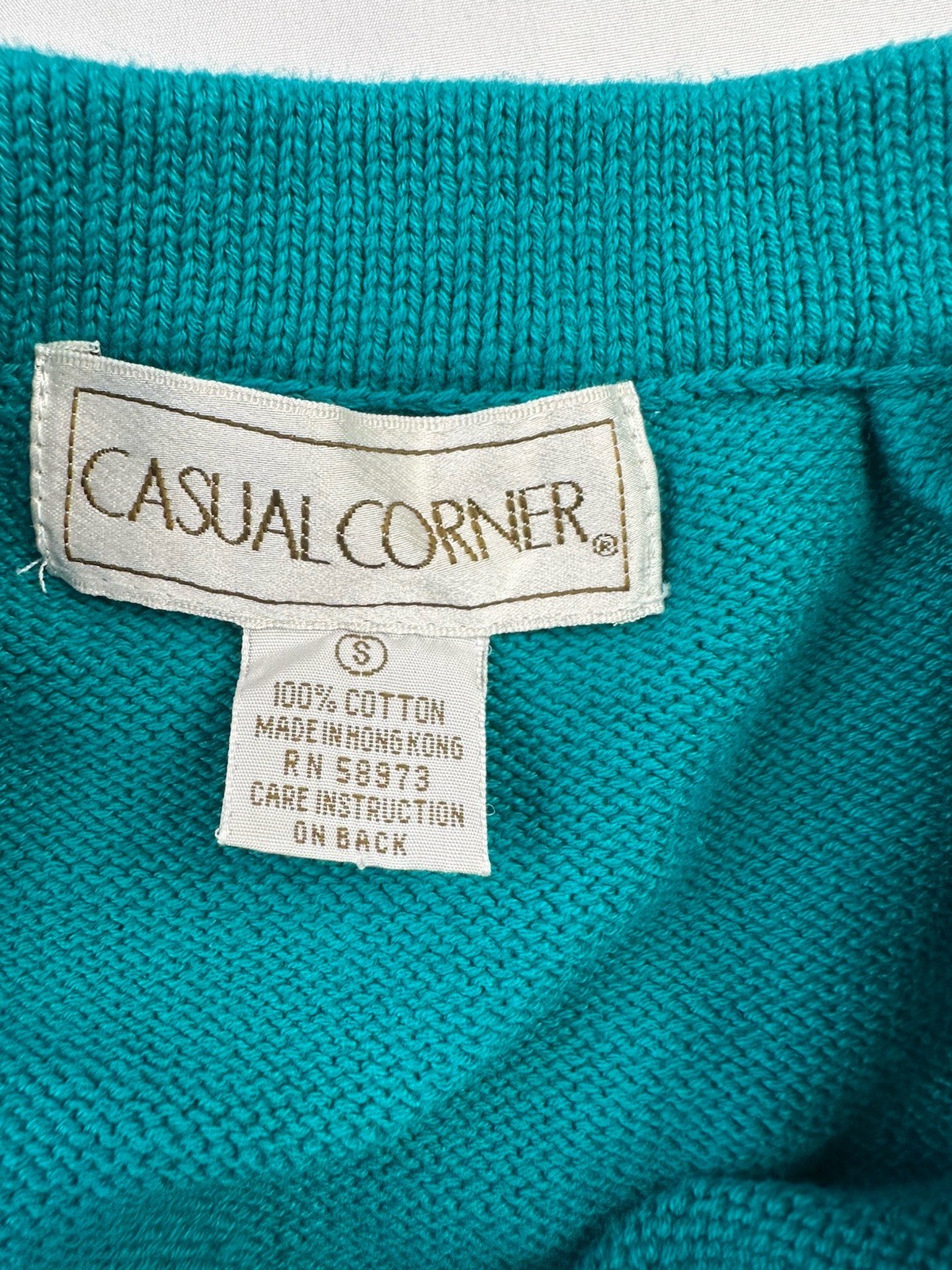 Vintage Casual Corner Teal Knit Pencil Skirt Sz S 100% Cotton NWOT Striped Hem