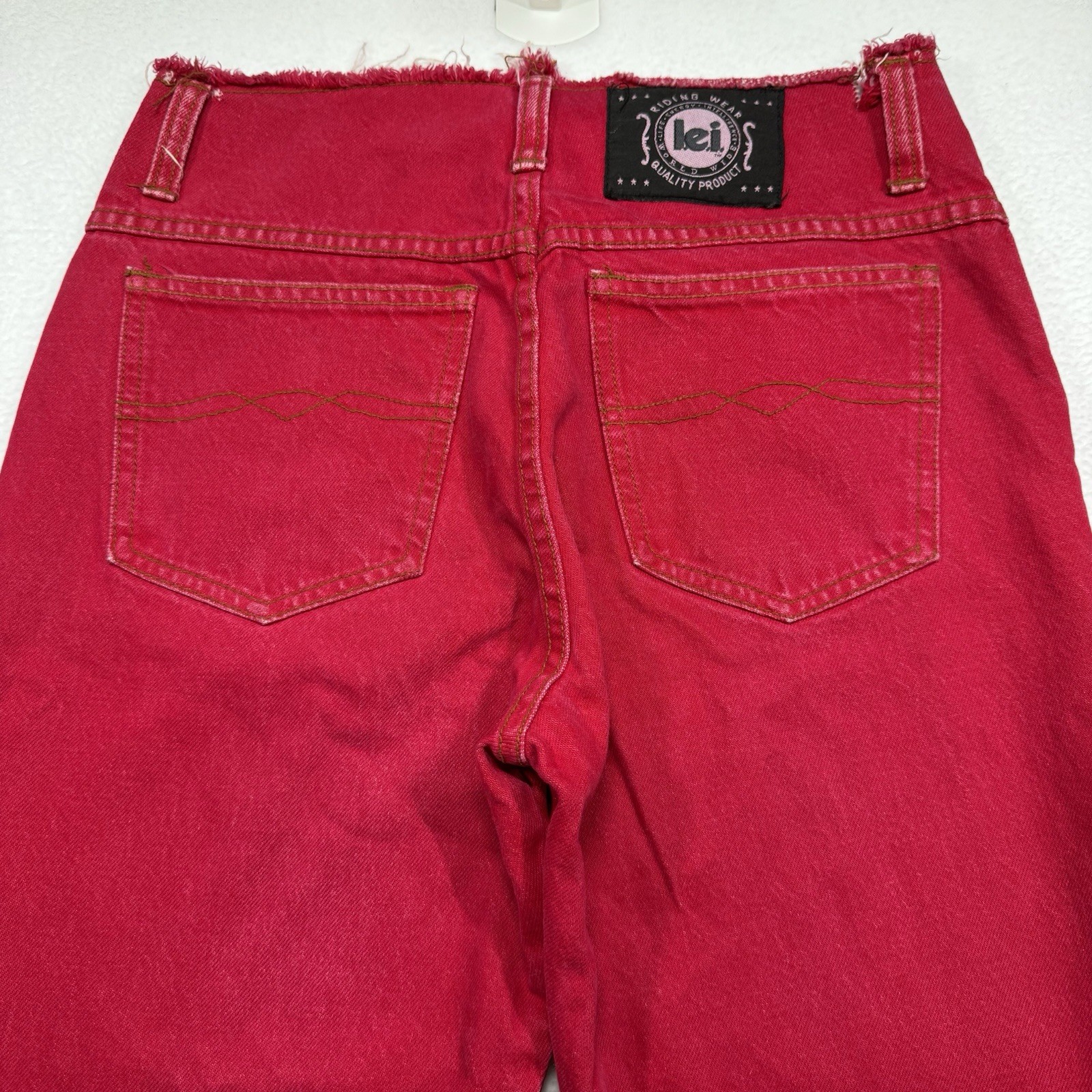 LEI Woman’s Jeans Red Skater Raw Waist Edge Size 9 Vintage Made In USA 30×28