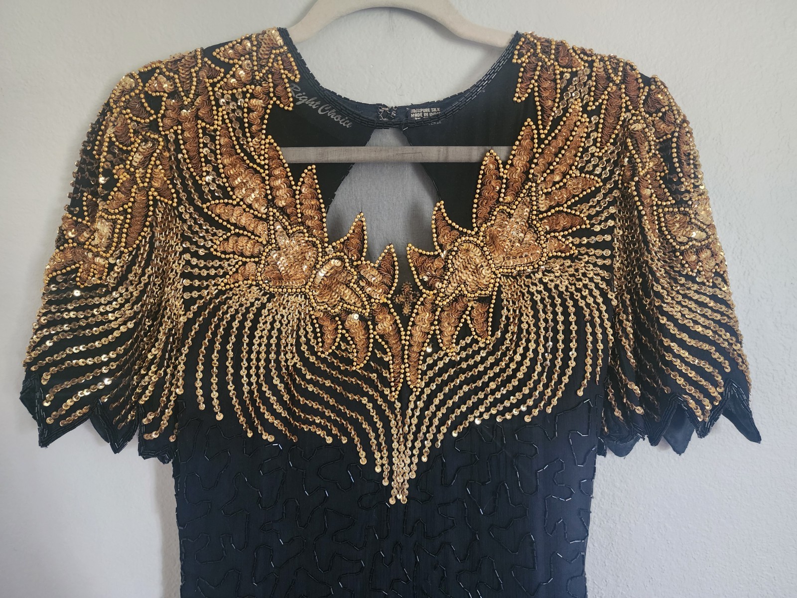 Vintage „Right Choice” Silk Beaded Sequin Embellished Wiggle Dress, Size Small