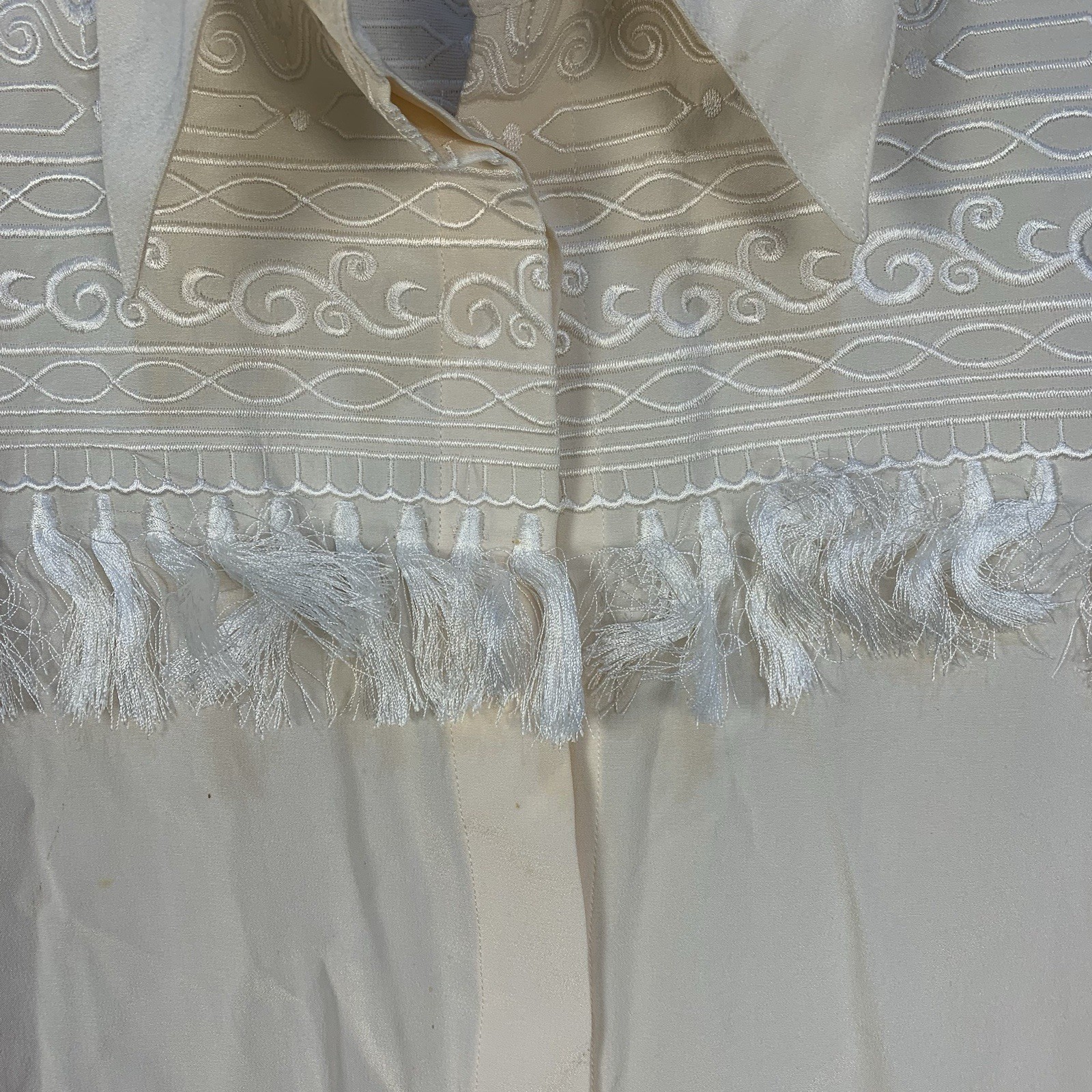 VTG Francesca of Damon 100% Silk Embroidered Tassel Country Western Blouse 14