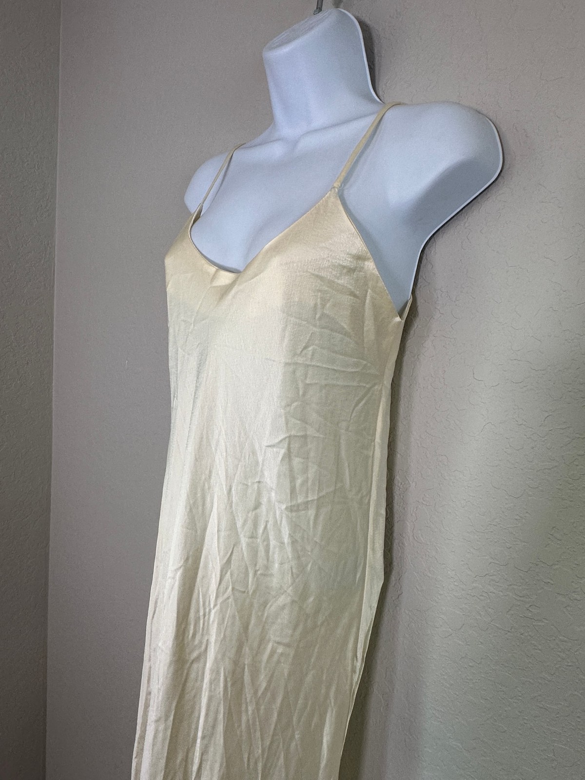 Vintage Mae Dear Paris NY Ivory Cream Satin Slip Maxi Dress Size P Petite ILGWU