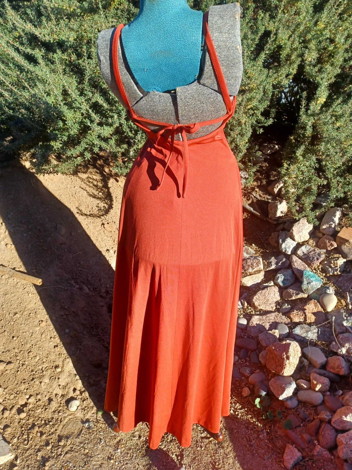 Vintage 1970s Orange-Red Strappy Disco Maxi-dress