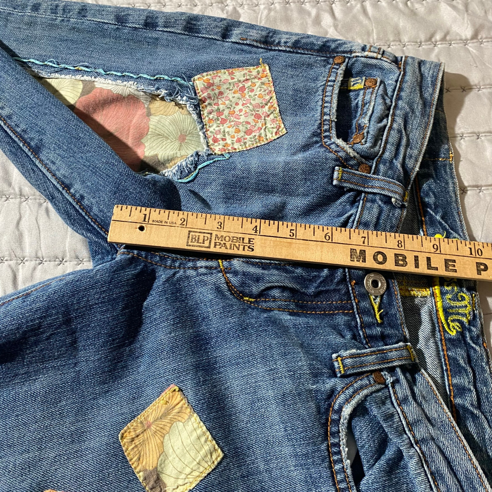 Miss Me Vintage Y2K Silverlake Blue Patch Denim Janice Cropped Jeans 29 * JP4146