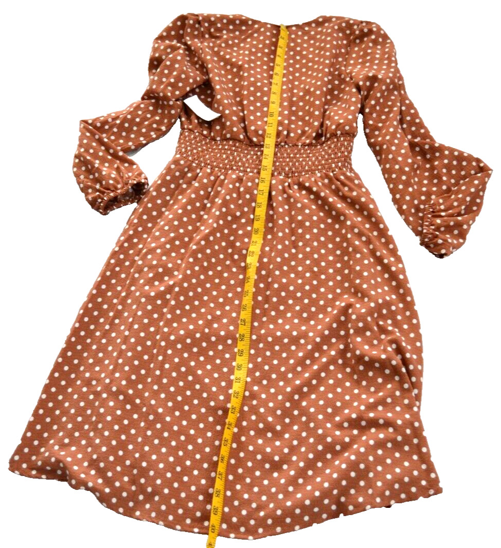 DRAPER JAMES Empire Waist Lined Dress BROWN/WHITE Polka Dots Size S Vtg Kohl’s