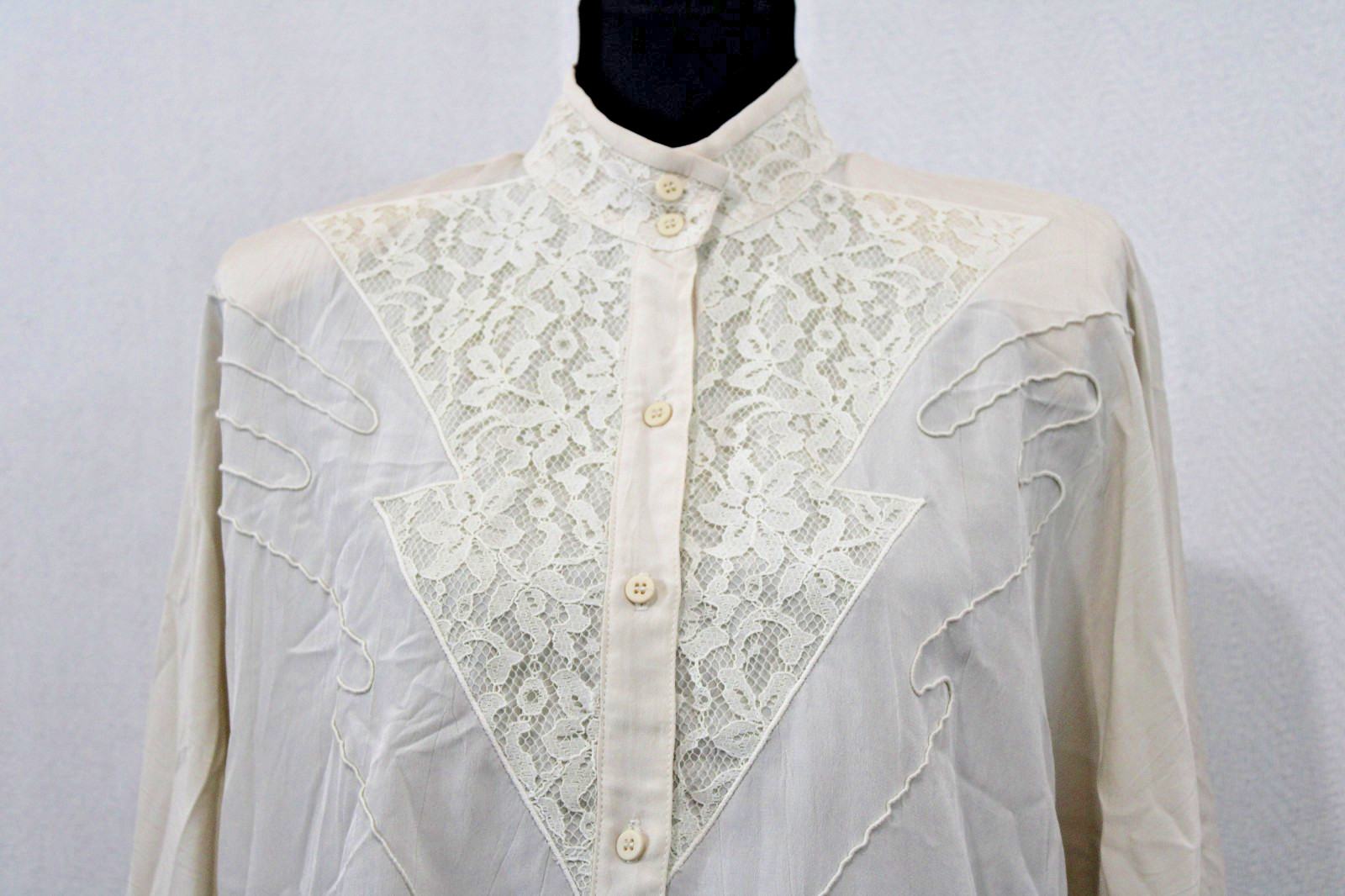 VTG Shirtstrings II M Ivory Polyester Blouse and Skirt Set Embroidered & Lace