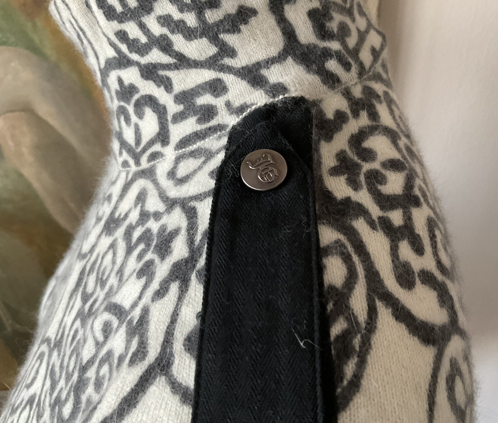 1980s JOHN GALLIANO Grey+White Turtleneck Sweater Black Epaulets+Belt Med