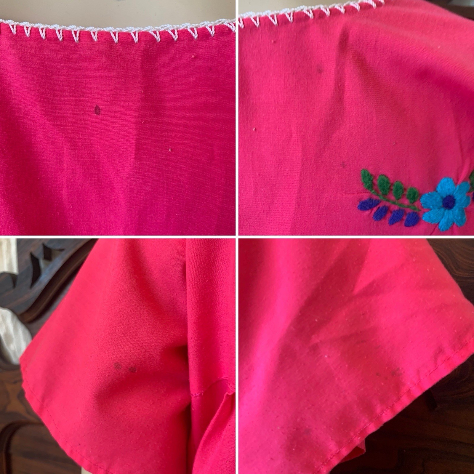 Vintage 80s 90s Mexican pink & multicolor floral embroidered cotton top blouse
