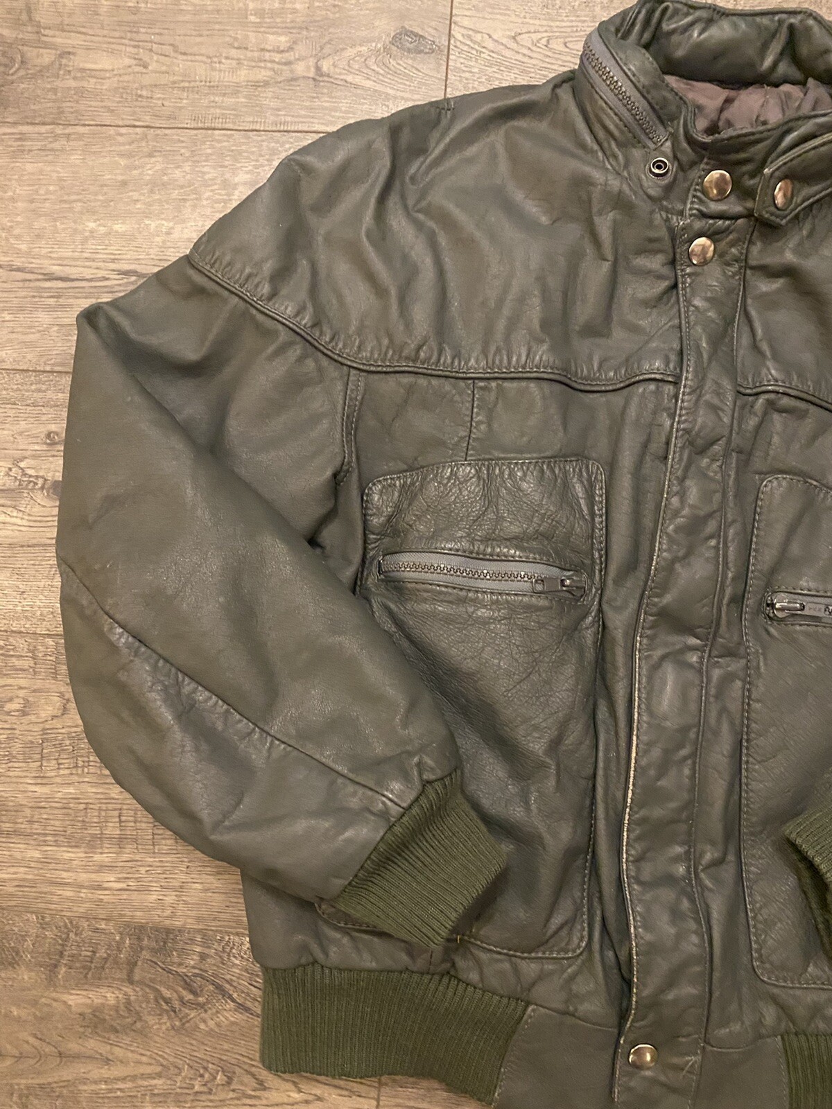 Vintage Porsha by Winer Green Leather Varsity Zip Jacket Womens/Mens Size 40 SM