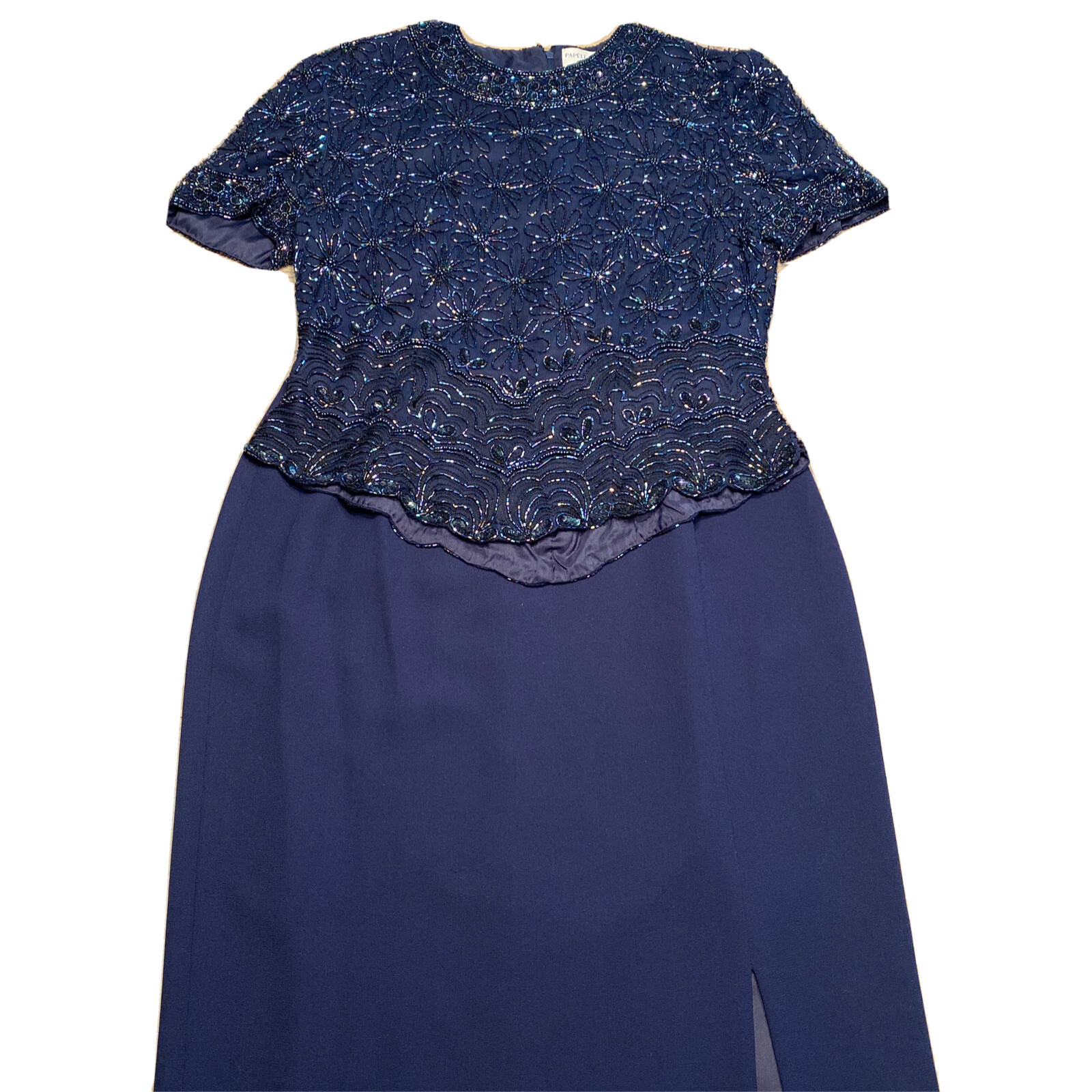 Vintage Papell Boutique Evening Sequin Beaded Formal Eveningwear Dress Sz 8 Silk