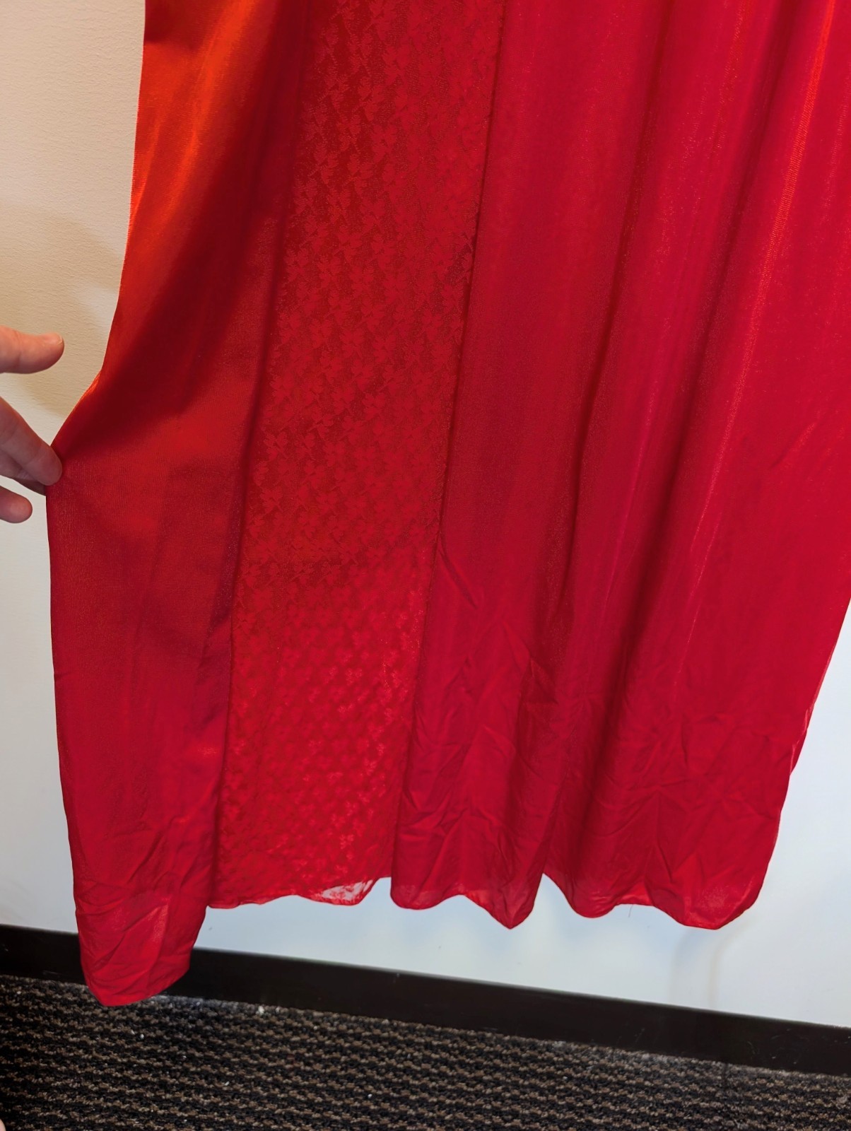 Vintage Red Lace Maxi Slip Dress Double Strap Sheer Nylon Nightgown M 90s Y2K