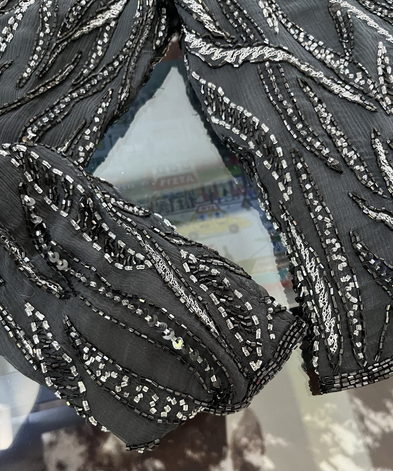 Vintage 80s Beaded Black & Silver 3/4 Sleeve Top with Clasp Closure – Sz: M