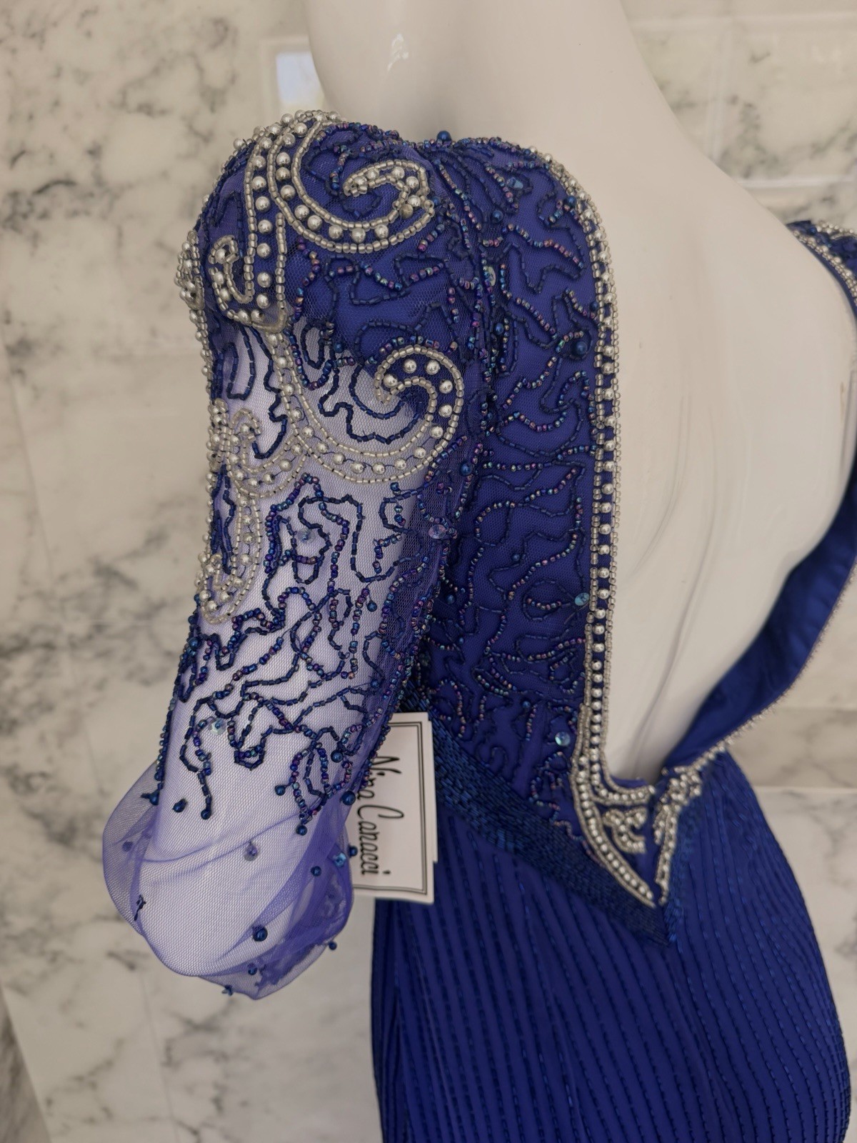 Vintage Nina Canacci Beaded Royal Blue Evening Gown Dress Size 6 Formal NWT