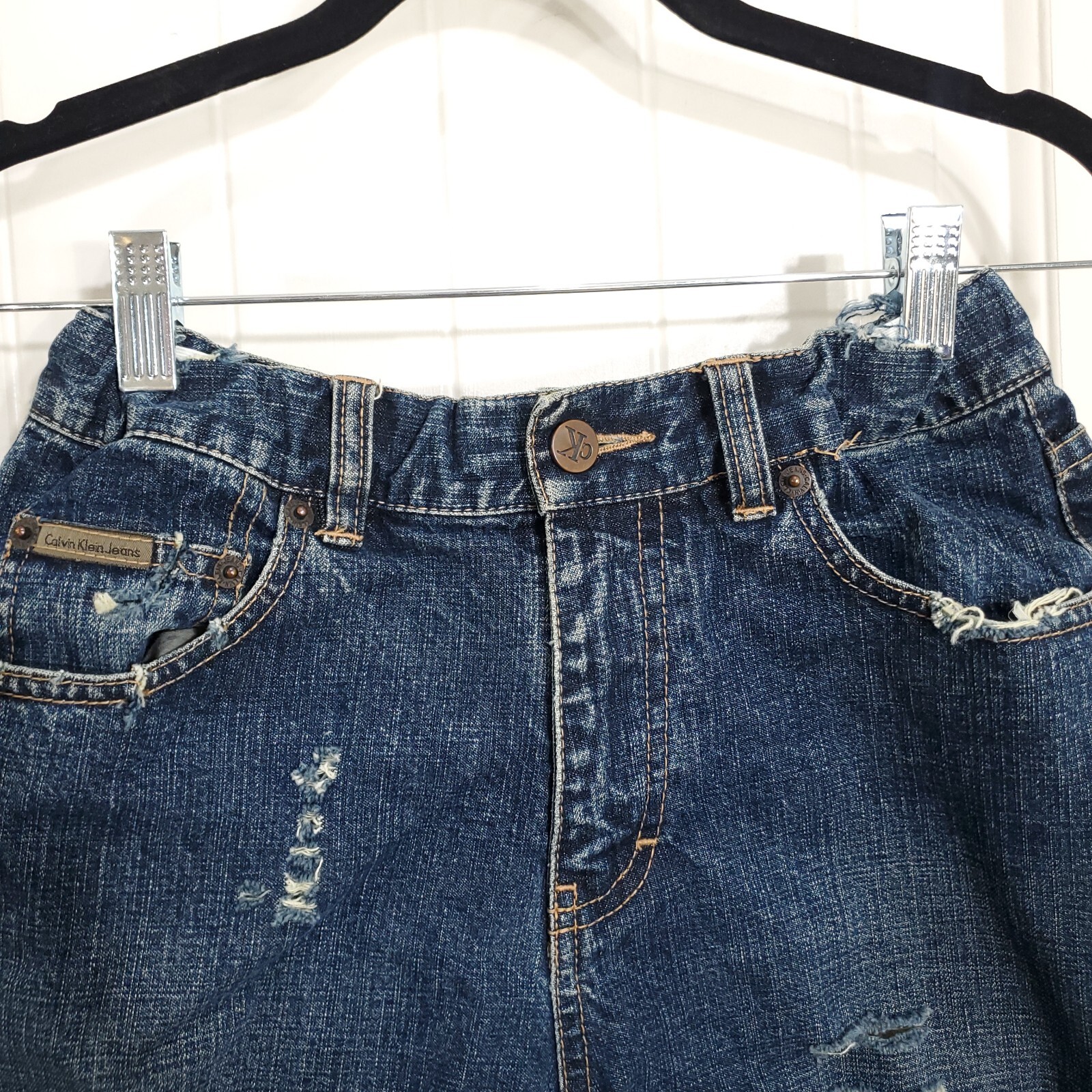 Calvin Klein Shorts Vtg 90s Distressed Destroyed Busted Jean Denim Bermudas Sz 4