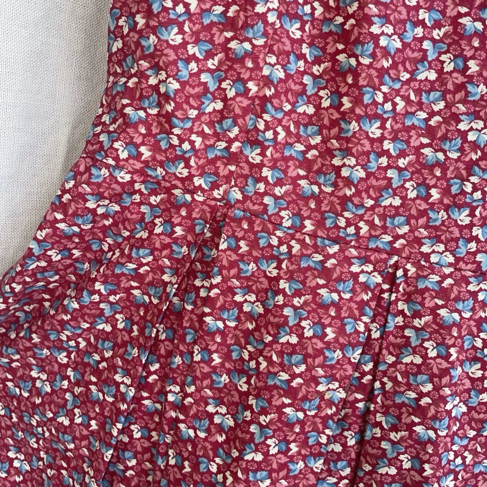 Handmade Vintage Red Floral Dress Cottage Prarie Country Trad Farm Wife S/M