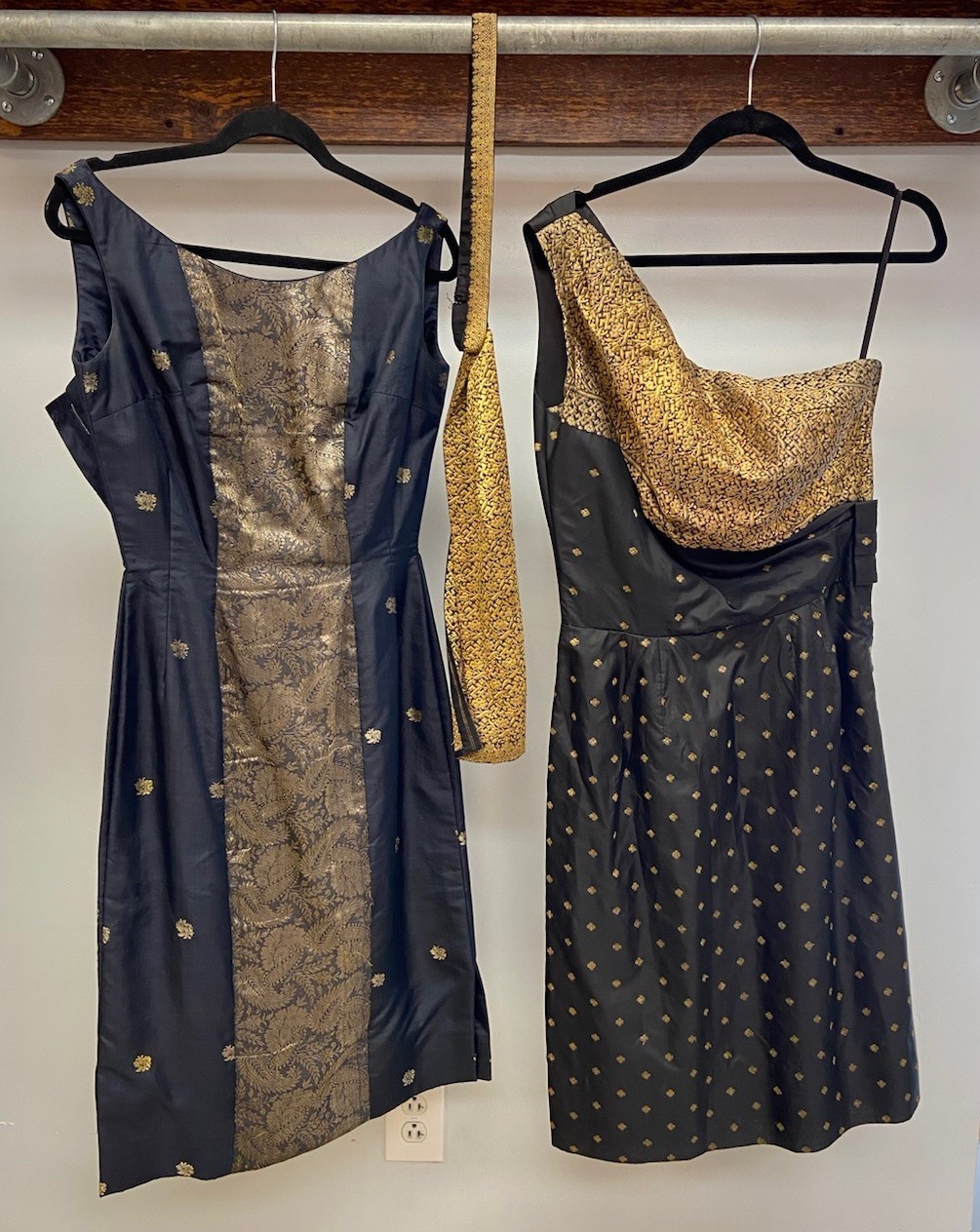Vintage Indian Silk Dress Lot Costuming Repair Black Gold Lamé Embroidery AS IS