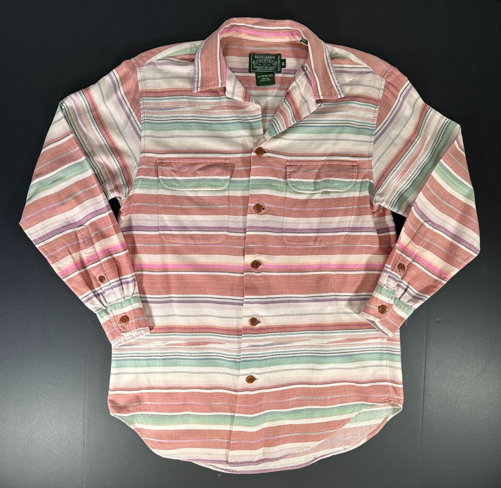Vintage 80-90s RALPH LAUREN COUNTRY Shirt Womens M Adobe Brown Aztec Stripe