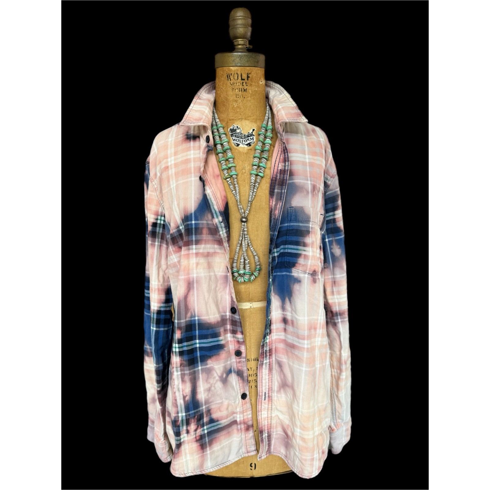 Lovin’ Is What I Got” Bleached Cotton Flannel Shirt Large Folk Art